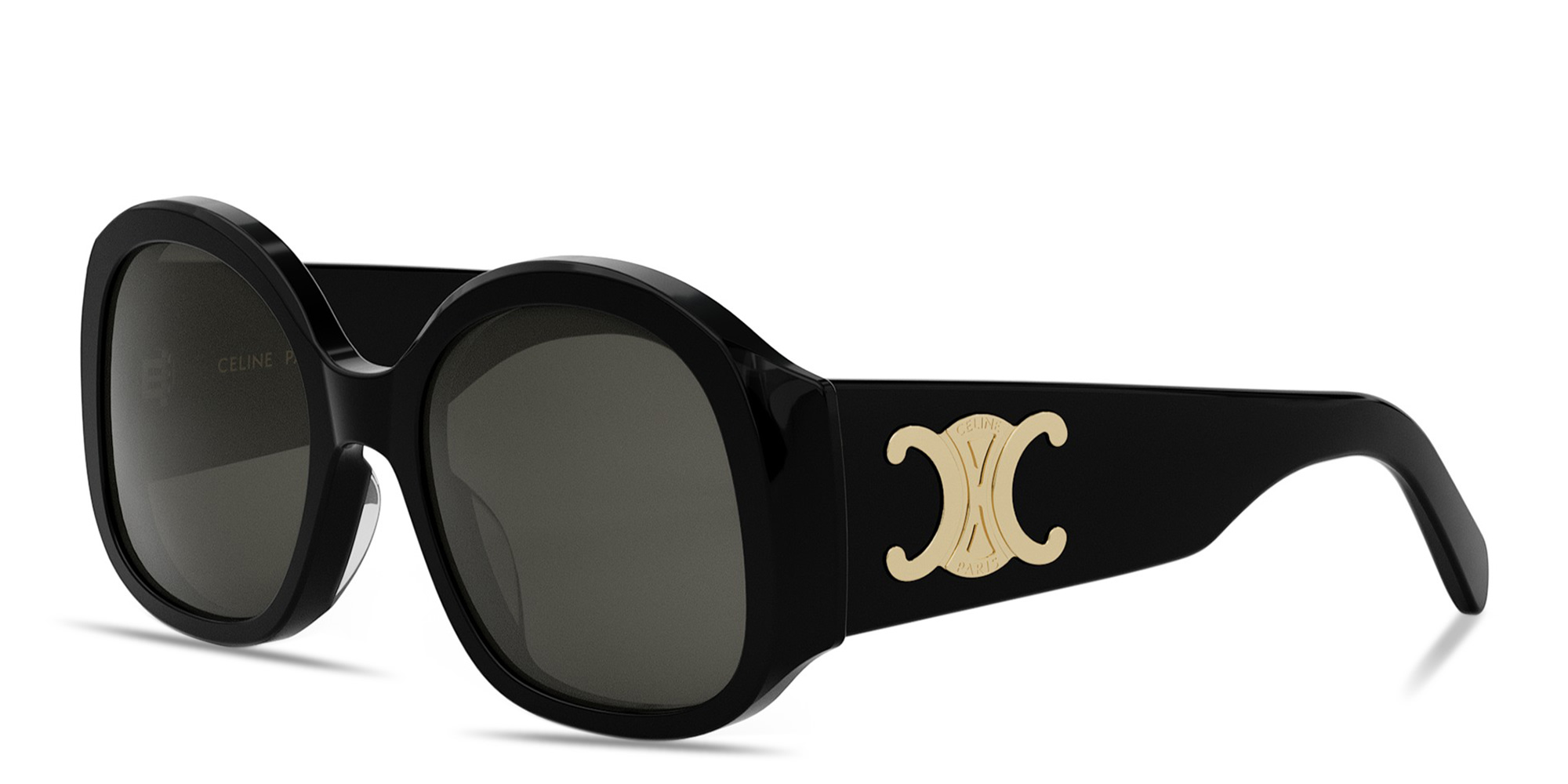 Shop CELINE Maxi Triomphe Black Round Sunglasses in Black online.