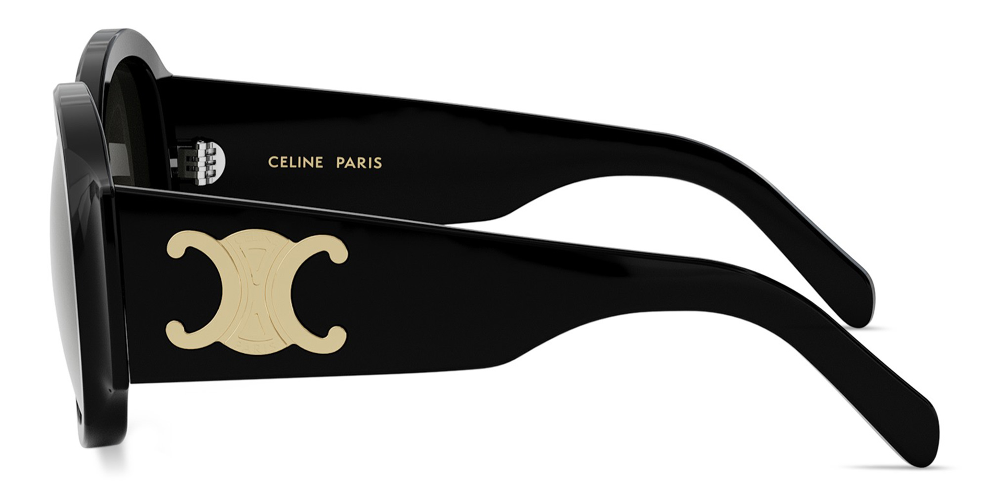 Shop CELINE Maxi Triomphe Black Round Sunglasses in Black online.