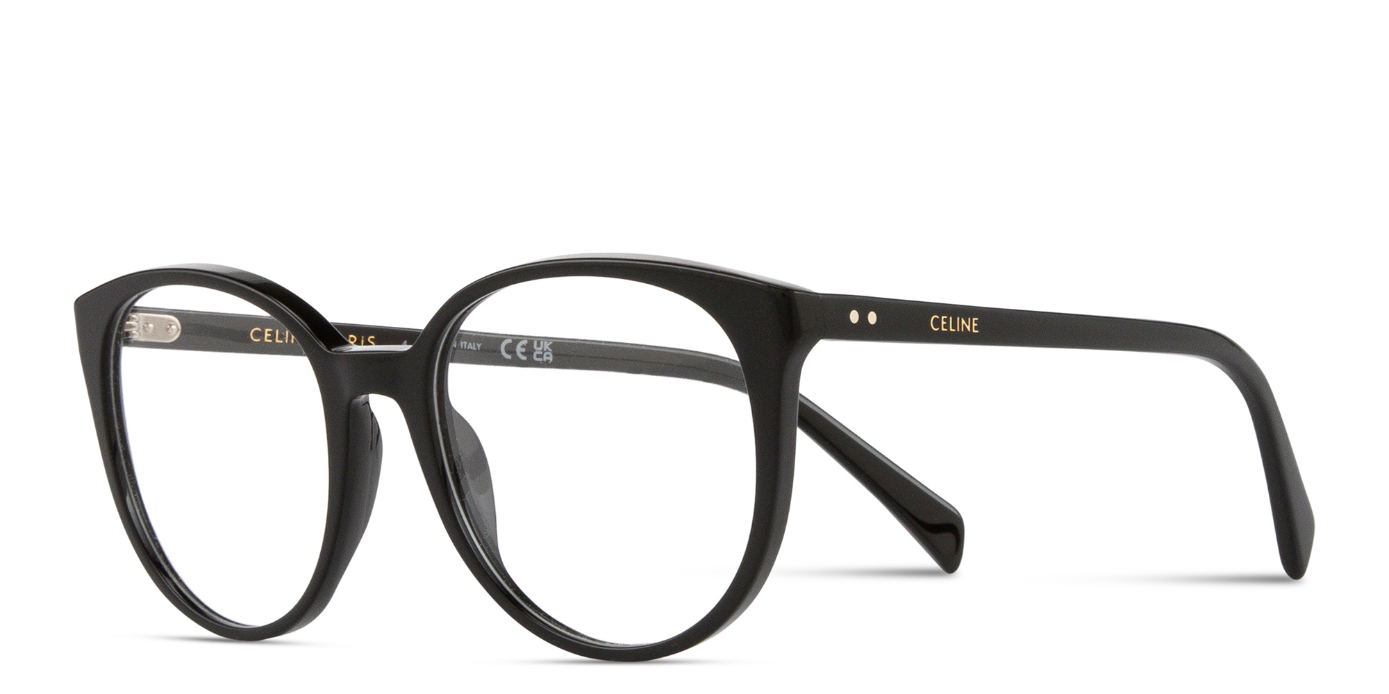 Shop CELINE CELINE Thin Round Eyeglasses in Shiny Black online.
