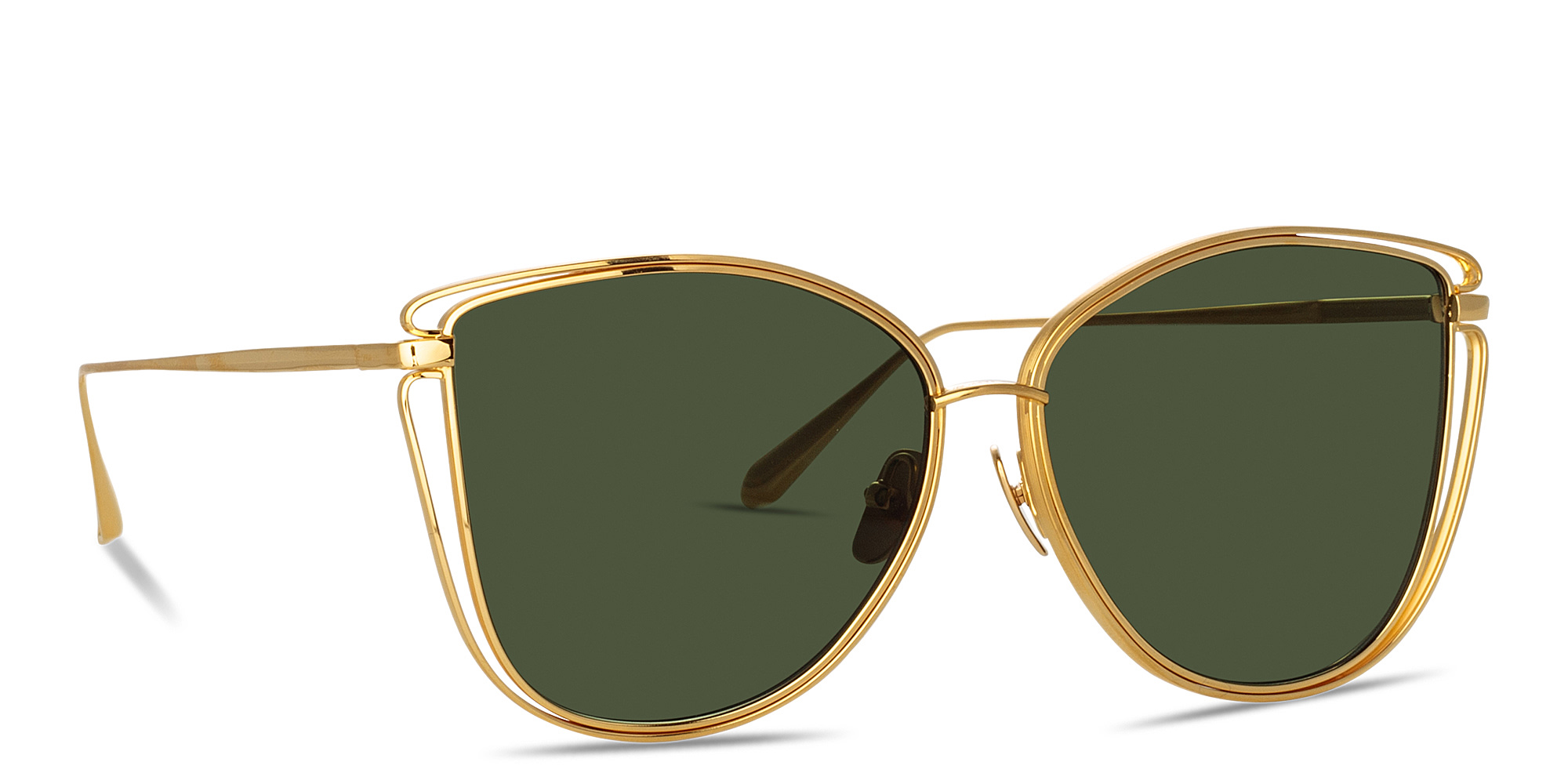 Shop LINDA FARROW Dinah Oversized Cat-Eye Sunglasses in Yellow Gold online.