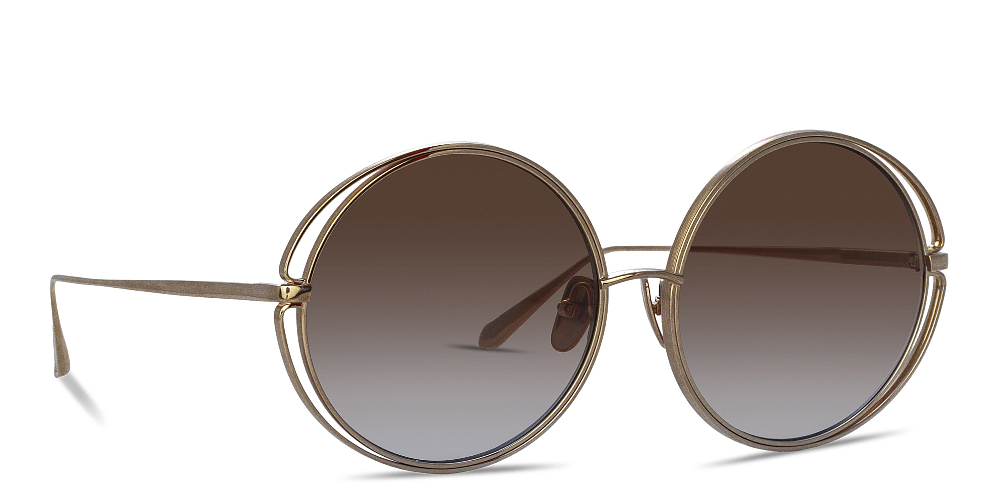 Shop LINDA FARROW Selene Round Sunglasses in Gold online.