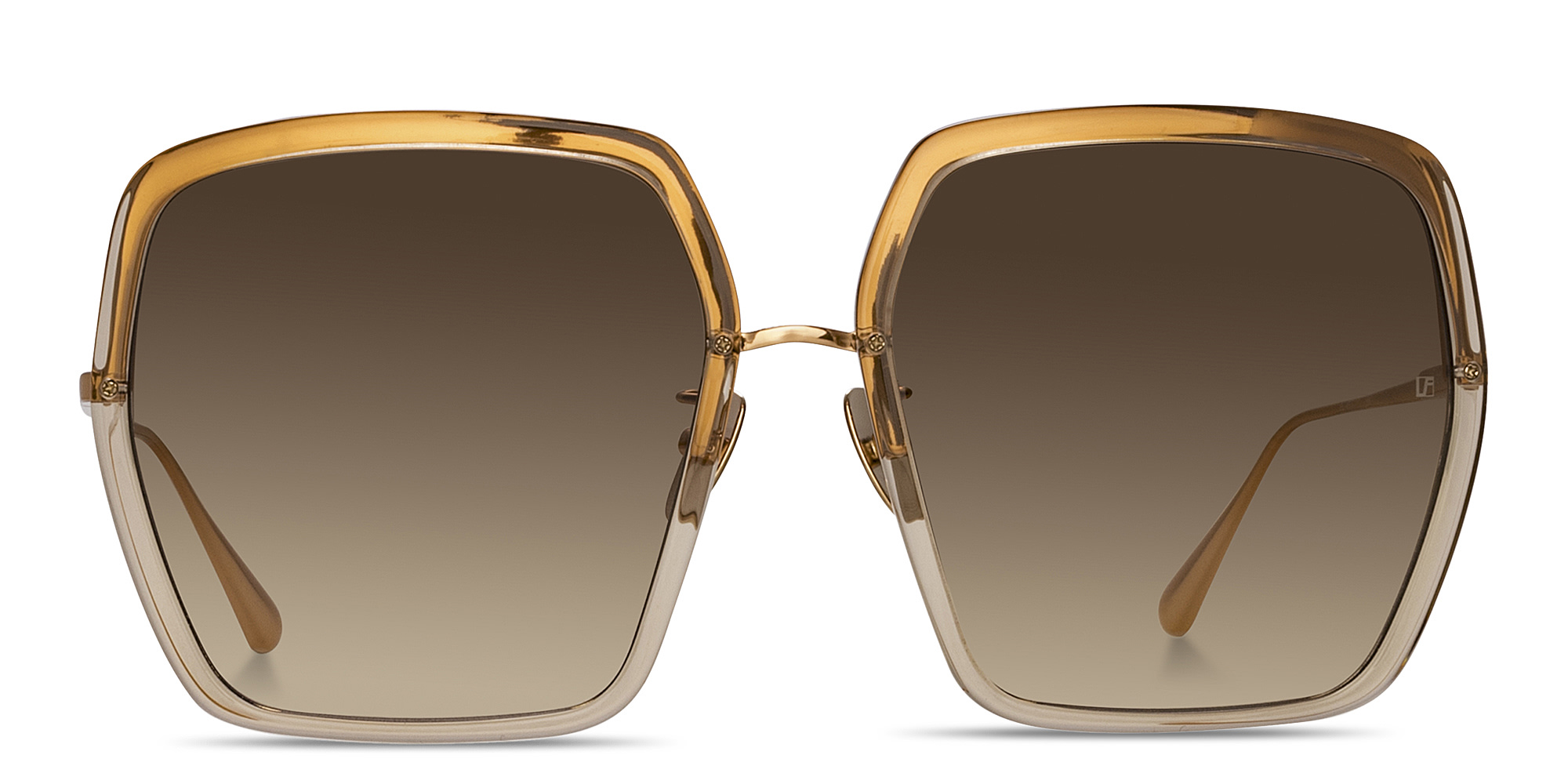 Shop LINDA FARROW Syan Oversized Square Sunglasses in Transparent Brown online.