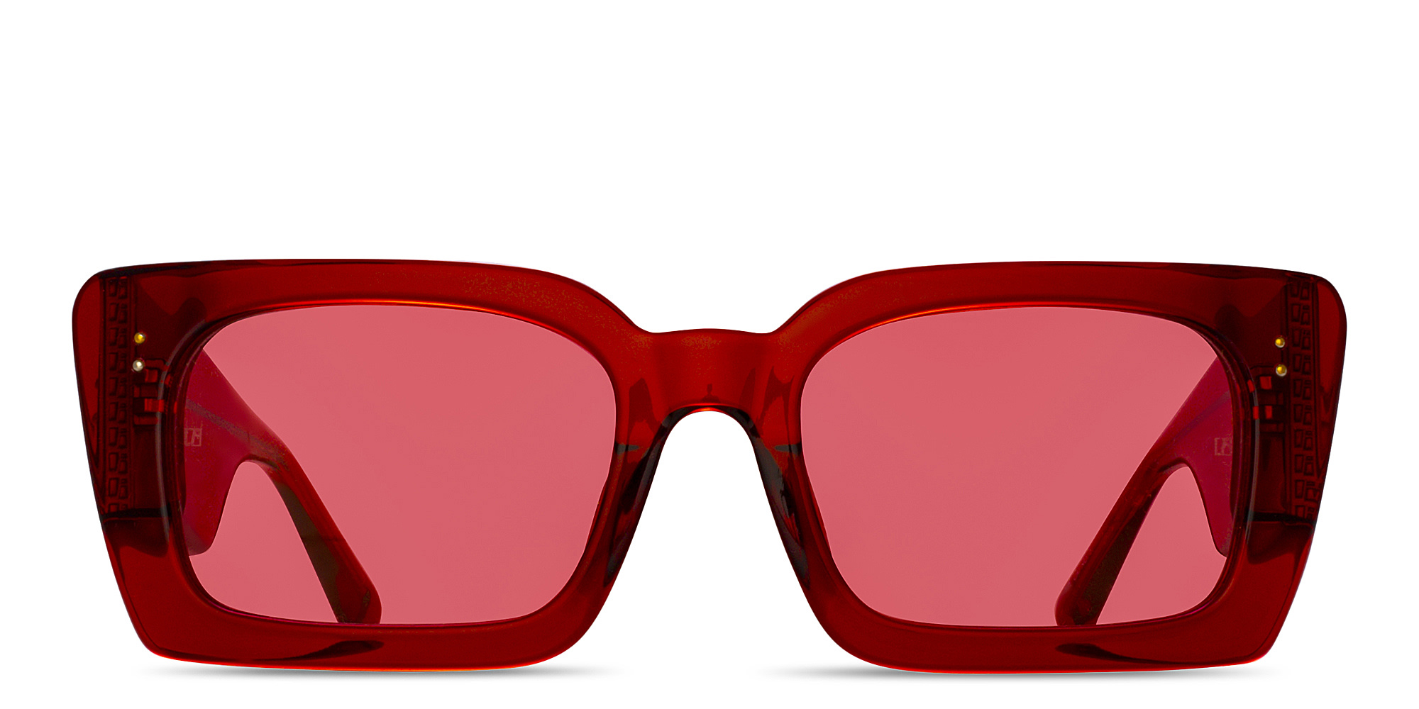 Shop LINDA FARROW Nieve Rectangle Sunglasses in Transparent Red online.