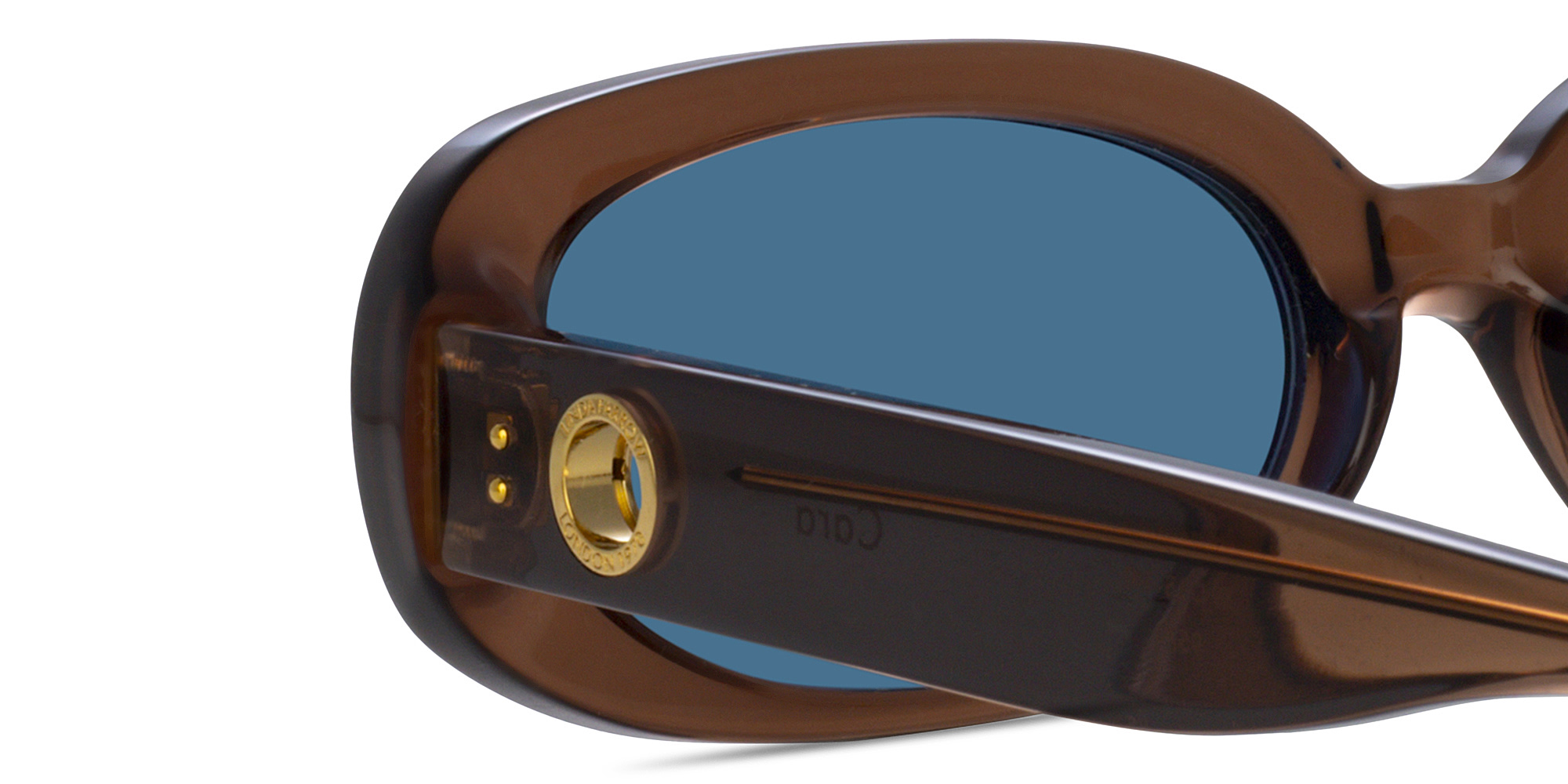 Shop LINDA FARROW Cara Oval Sunglasses in Transparent Brown online.