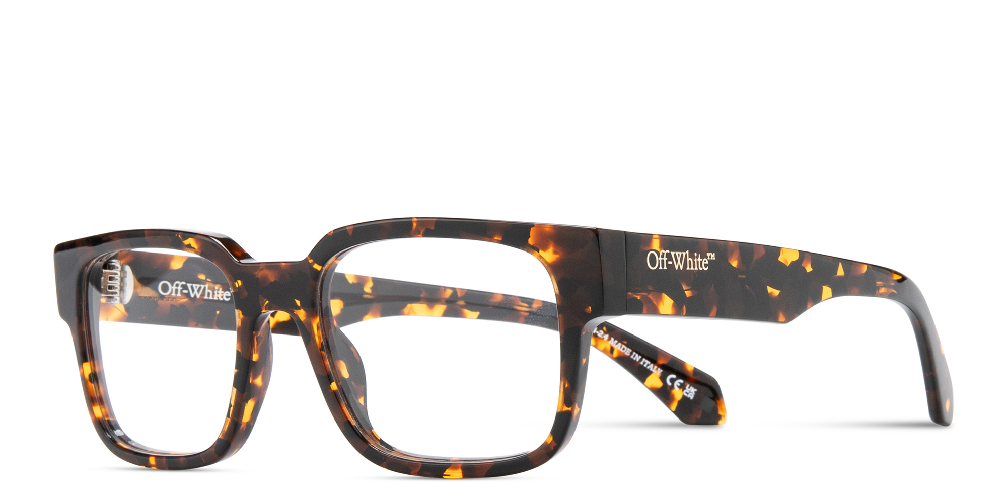 Shop OFF WHITE Logo Signature Unisex Square Eyeglasses in Havana online.