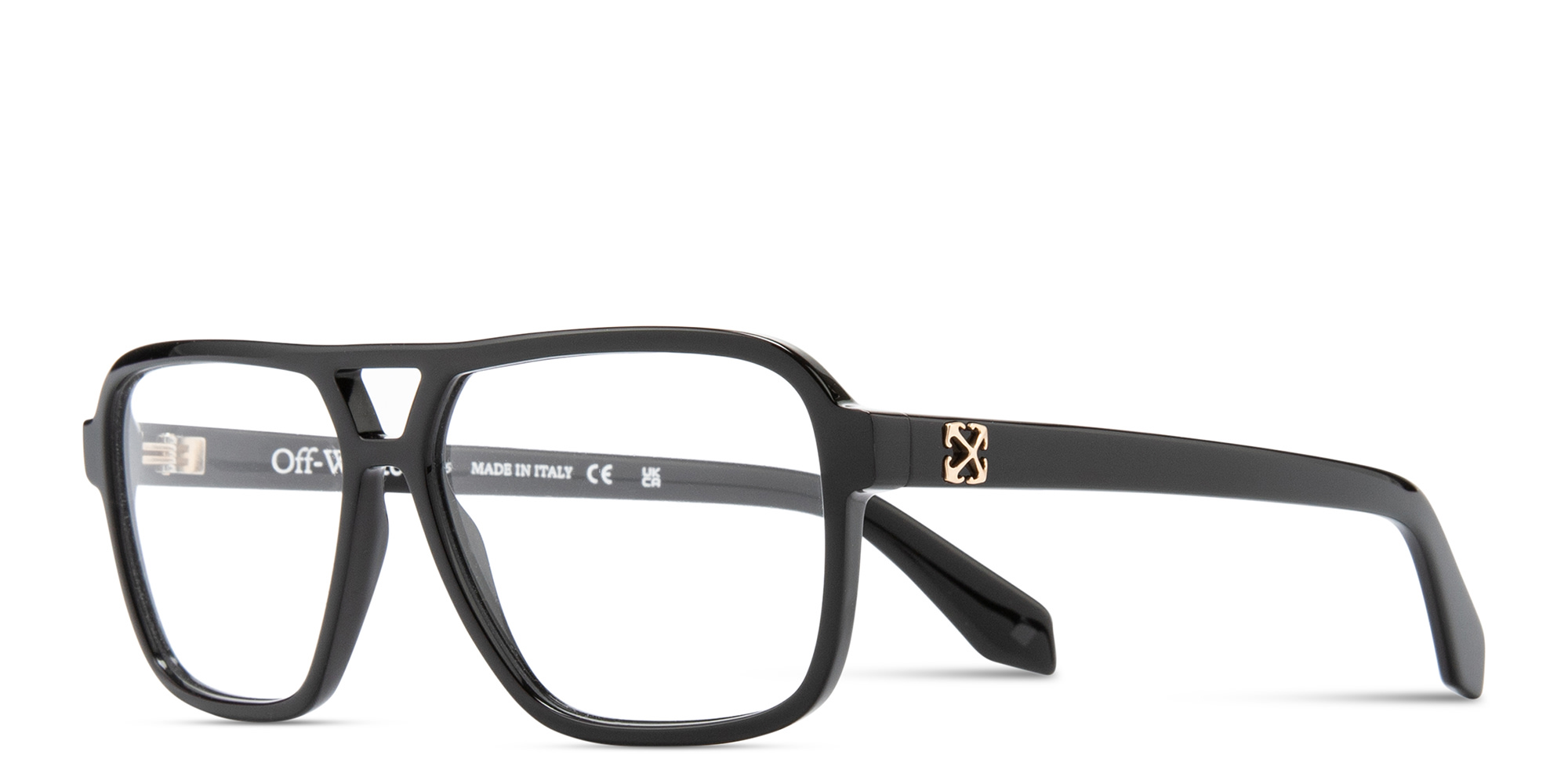 Shop OFF WHITE Arrows Logo Unisex Wide Aviator Eyeglasses in Black online.