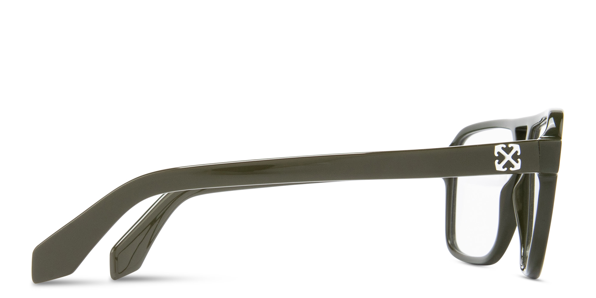 Shop OFF WHITE Arrows Logo Unisex Wide Aviator Eyeglasses in Green online.