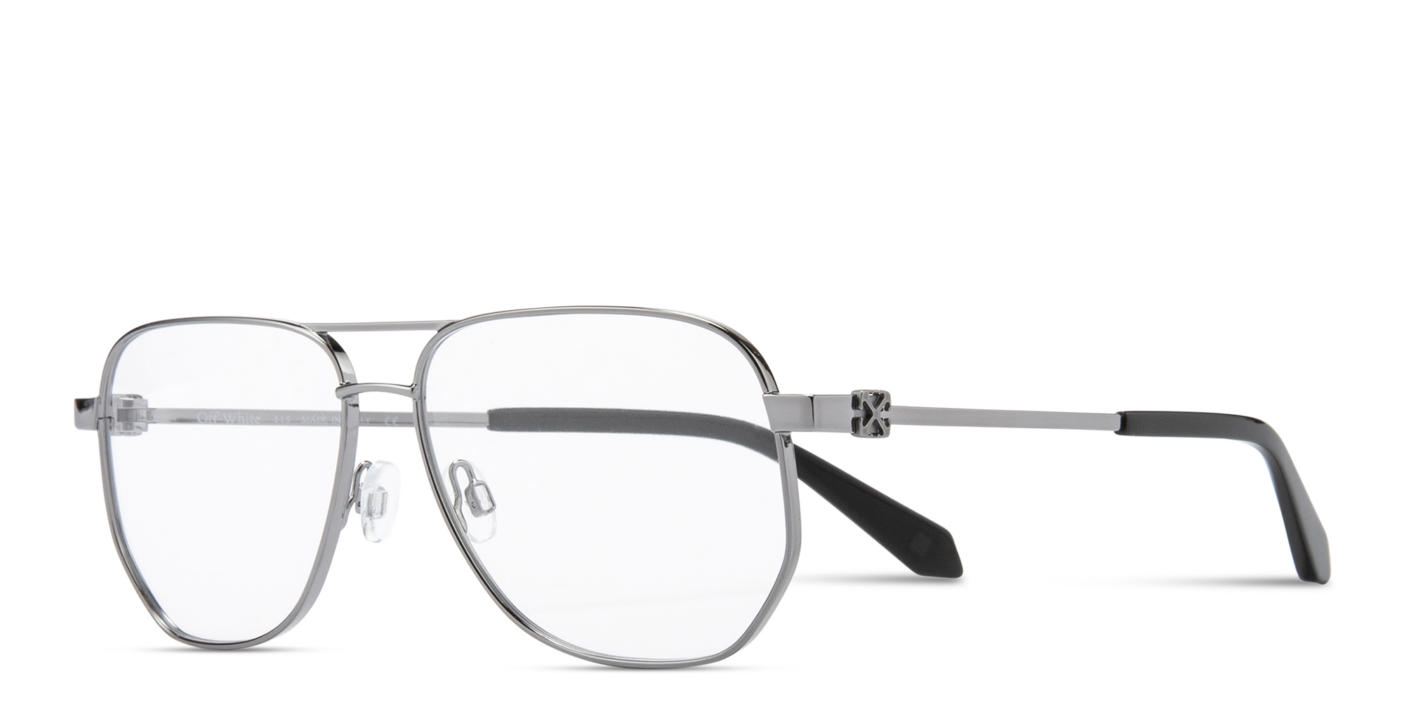 Shop OFF WHITE Arrows Logo Unisex Wide Aviator Eyeglasses in Gunmetal online.