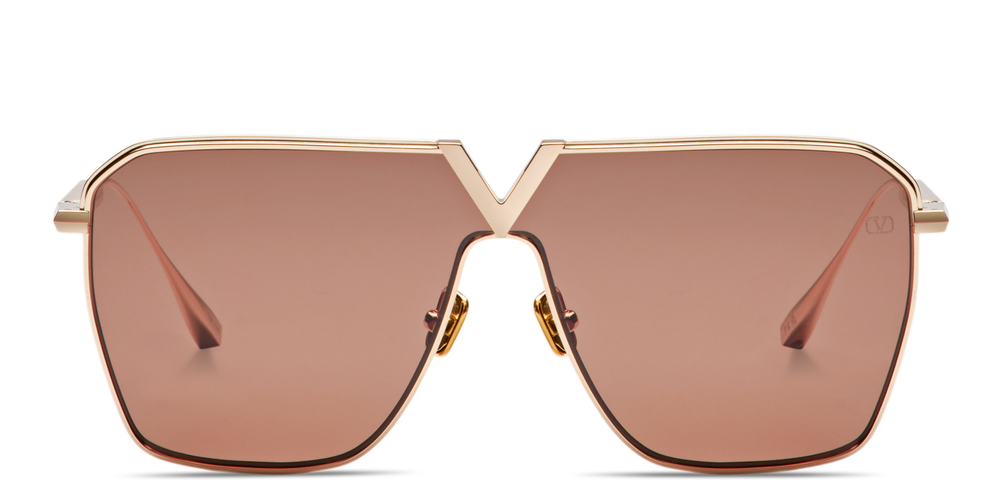 Shop VALENTINO V-Goldshield Unisex Wide Mask Sunglasses in Gold online.