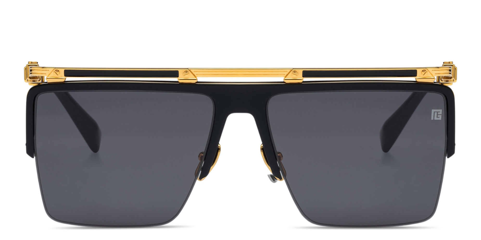 Shop BALMAIN Triomphe Unisex Half-Rim Aviator Sunglasses in Black online.