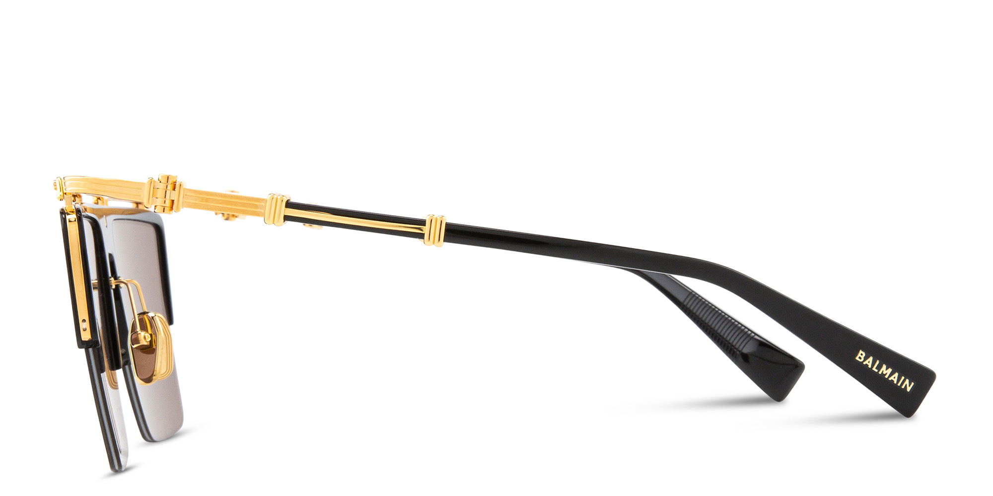 Shop BALMAIN Triomphe Unisex Half-Rim Aviator Sunglasses in Black online.