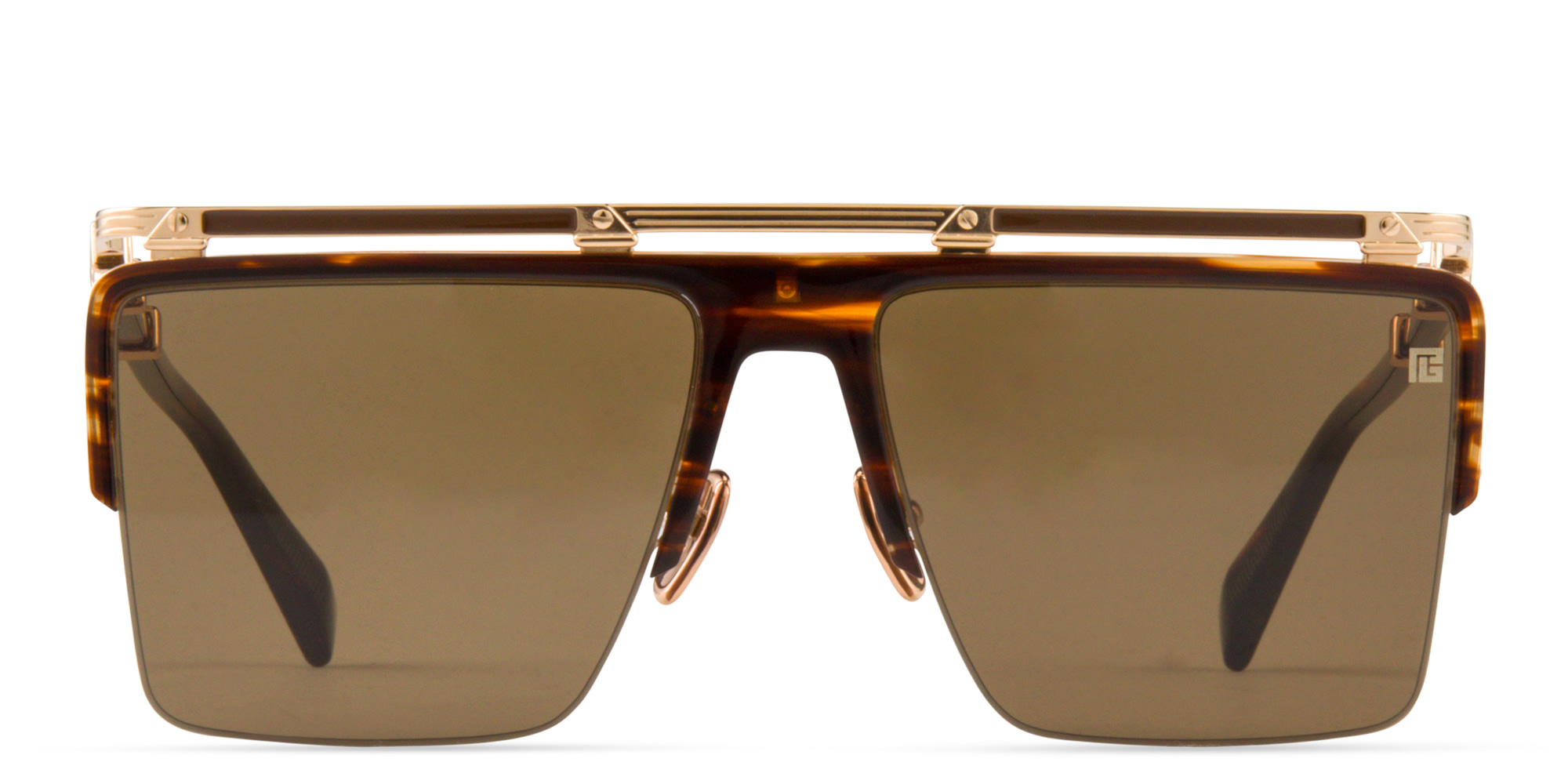 Shop BALMAIN Triomphe Unisex Half-Rim Aviator Sunglasses in Brown online.