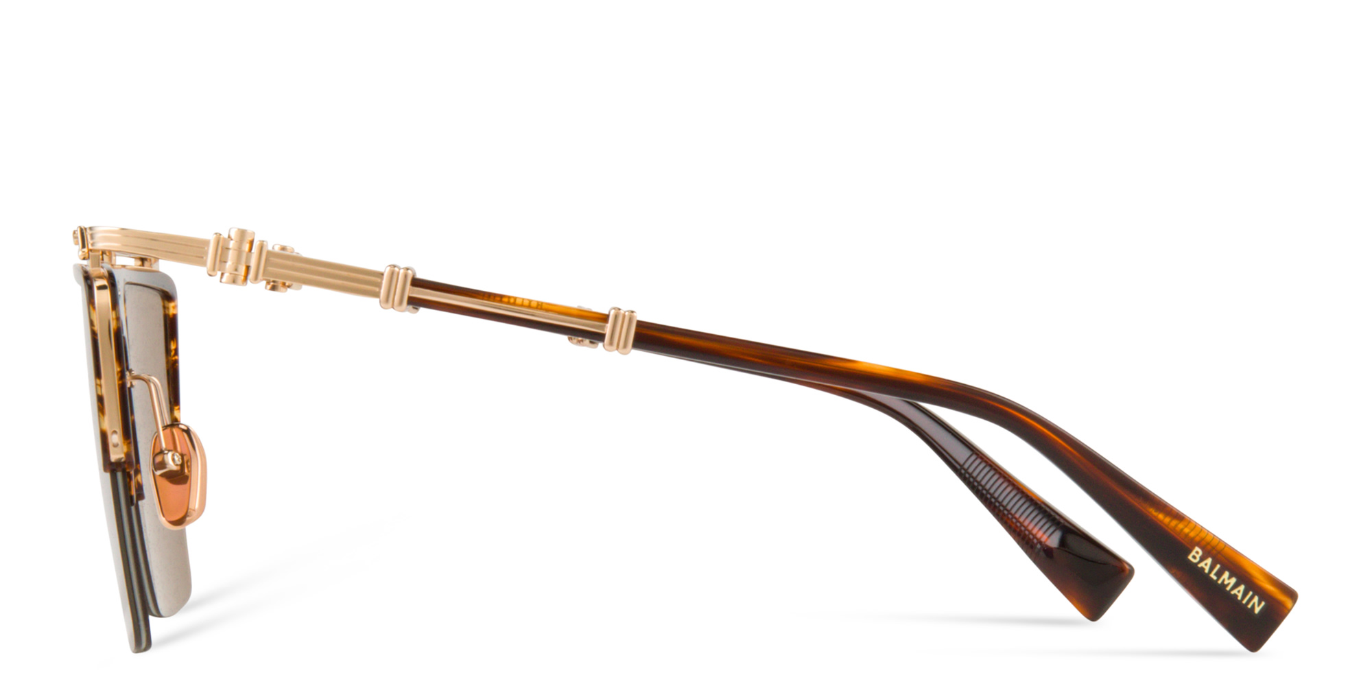 Shop BALMAIN Triomphe Unisex Half-Rim Aviator Sunglasses in Brown online.