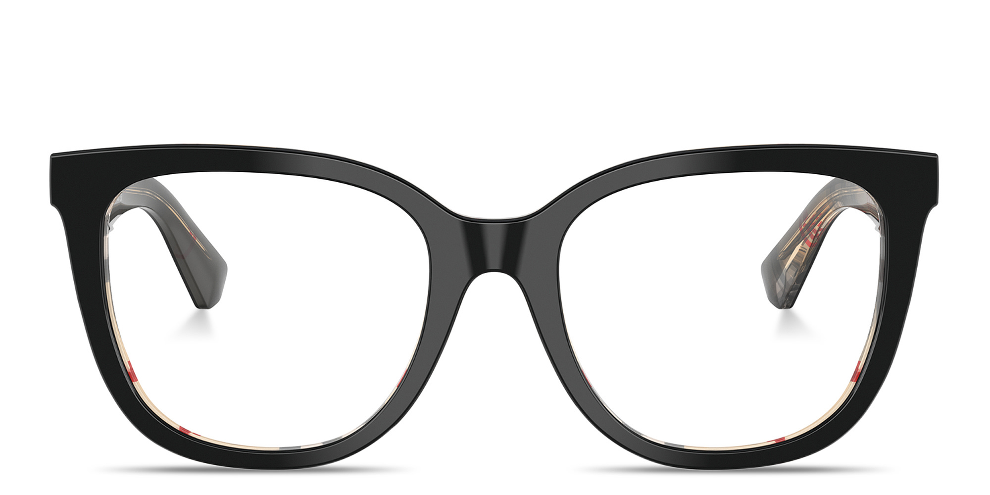 Shop BURBERRY The Essentials Square Eyeglasses in Top Black On Vintage Check online.