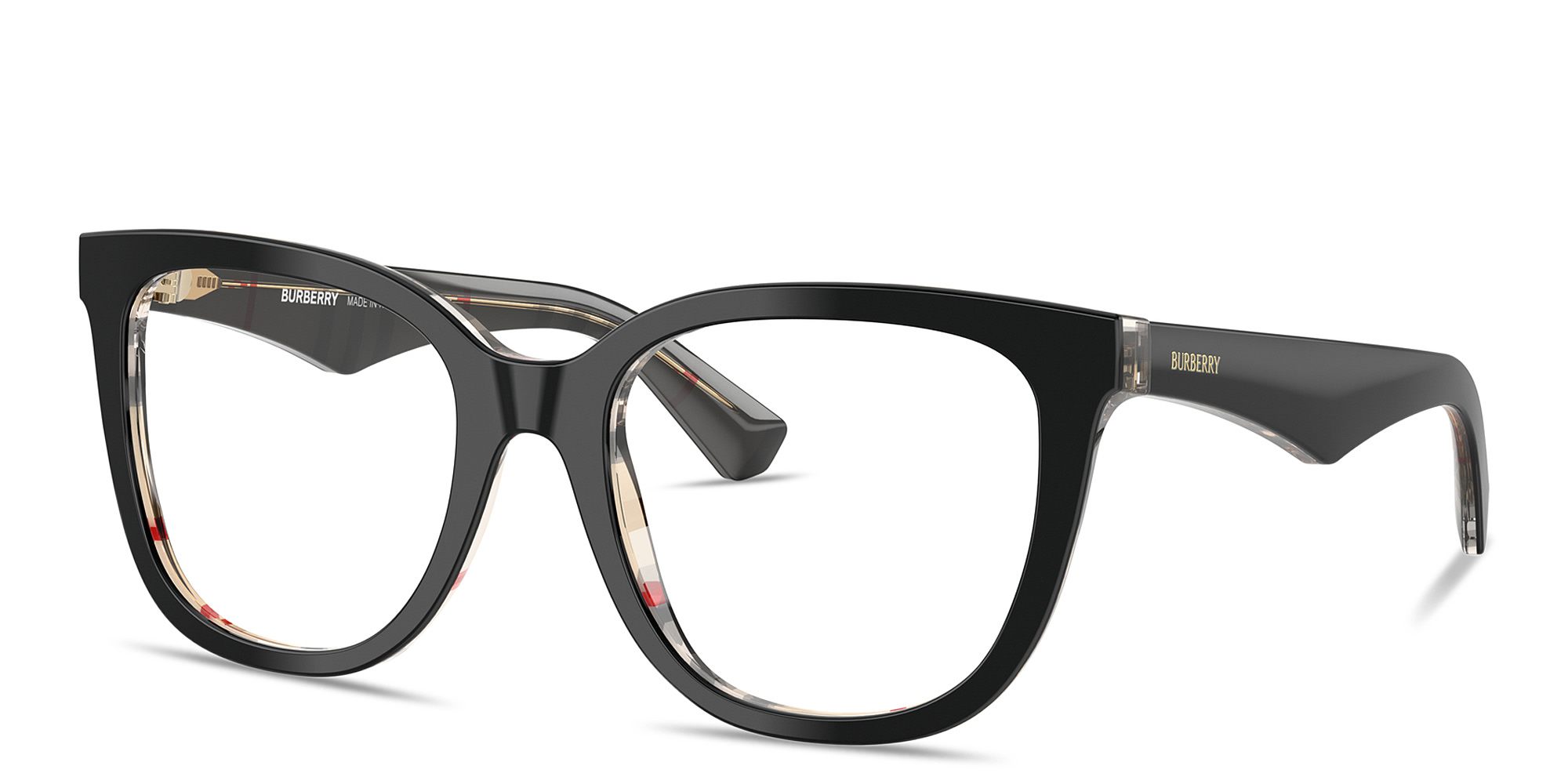 Shop BURBERRY The Essentials Square Eyeglasses in Top Black On Vintage Check online.