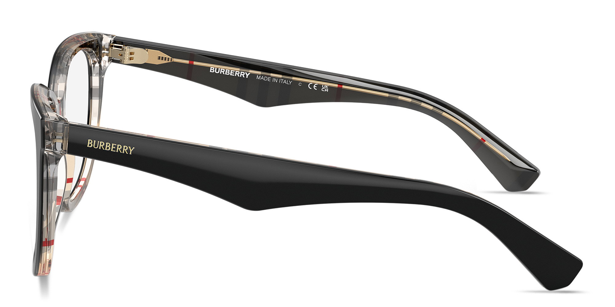 Shop BURBERRY The Essentials Square Eyeglasses in Top Black On Vintage Check online.