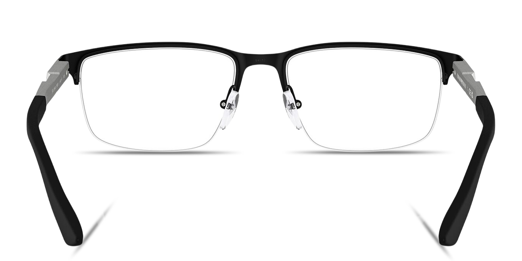 Shop Emporio Armani Eagle Logo Half-Rim Wide Rectangle Eyeglasses in Black online.