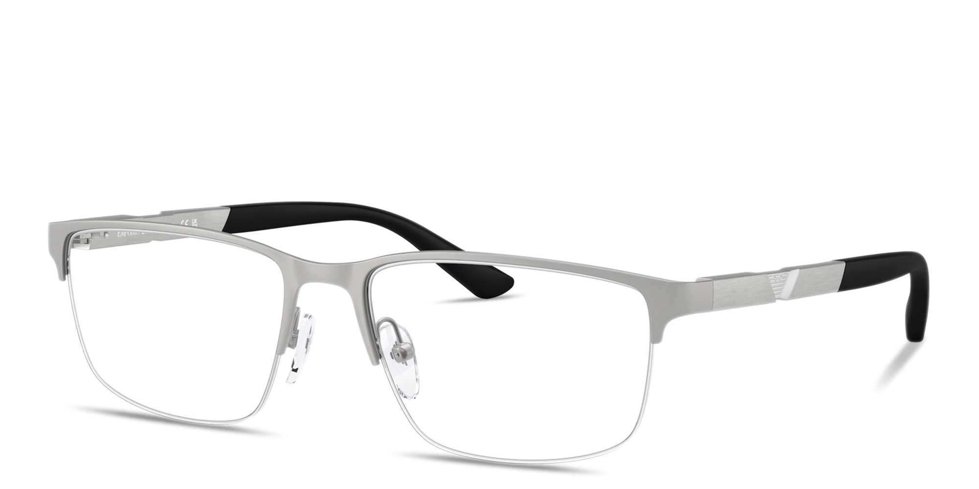 Emporio Armani Modern Half-Rim Wide Rectangle Eyeglasses in Matte Silver – Product Photo 2