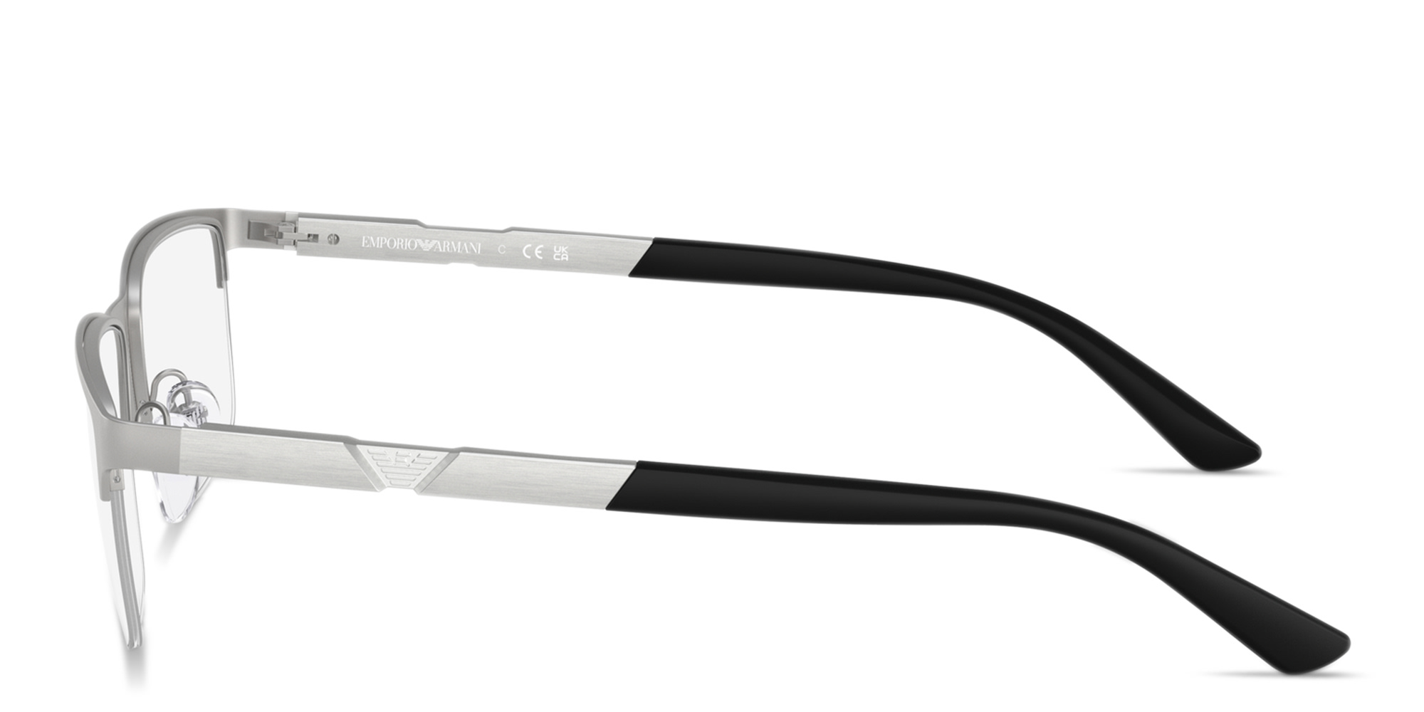 Emporio Armani Modern Half-Rim Wide Rectangle Eyeglasses in Matte Silver – Product Photo 3