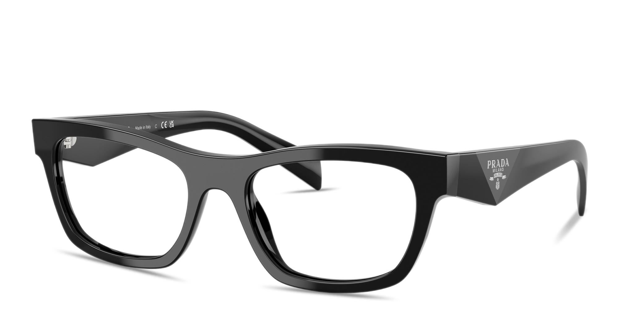 Shop PRADA Triangle Logo Cat-Eye Eyeglasses in Black online.