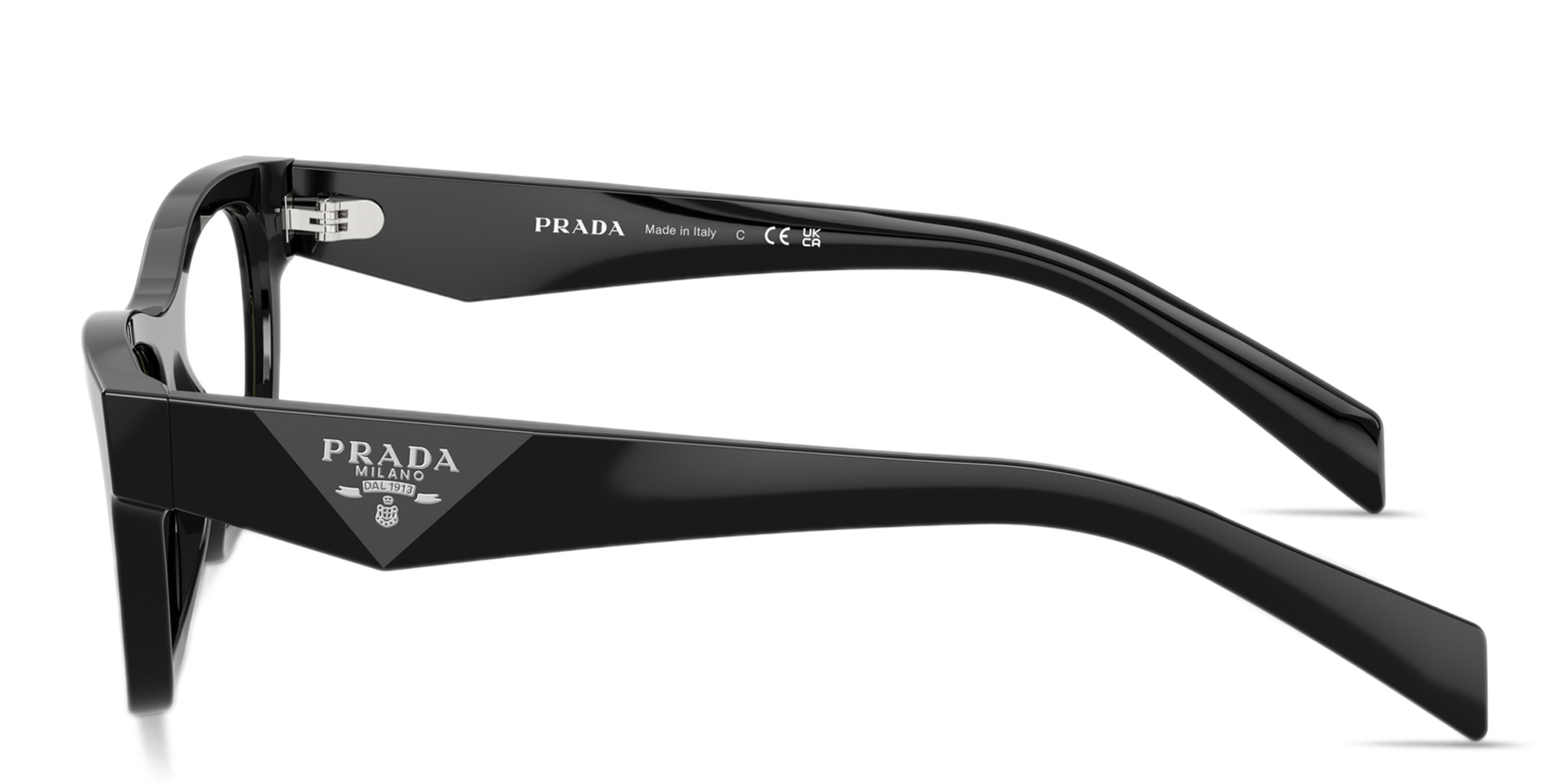 Shop PRADA Triangle Logo Cat-Eye Eyeglasses in Black online.