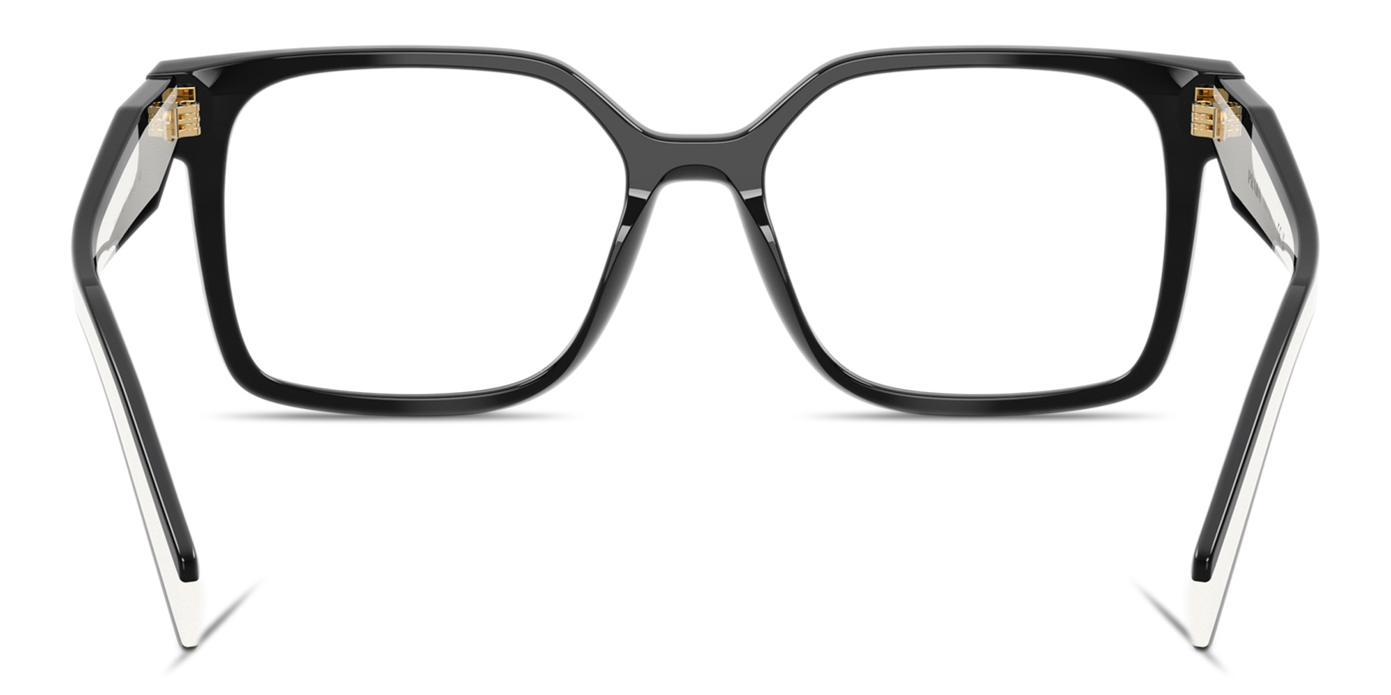 Shop PRADA Logo Signature Rectangle Eyeglasses in Black online.