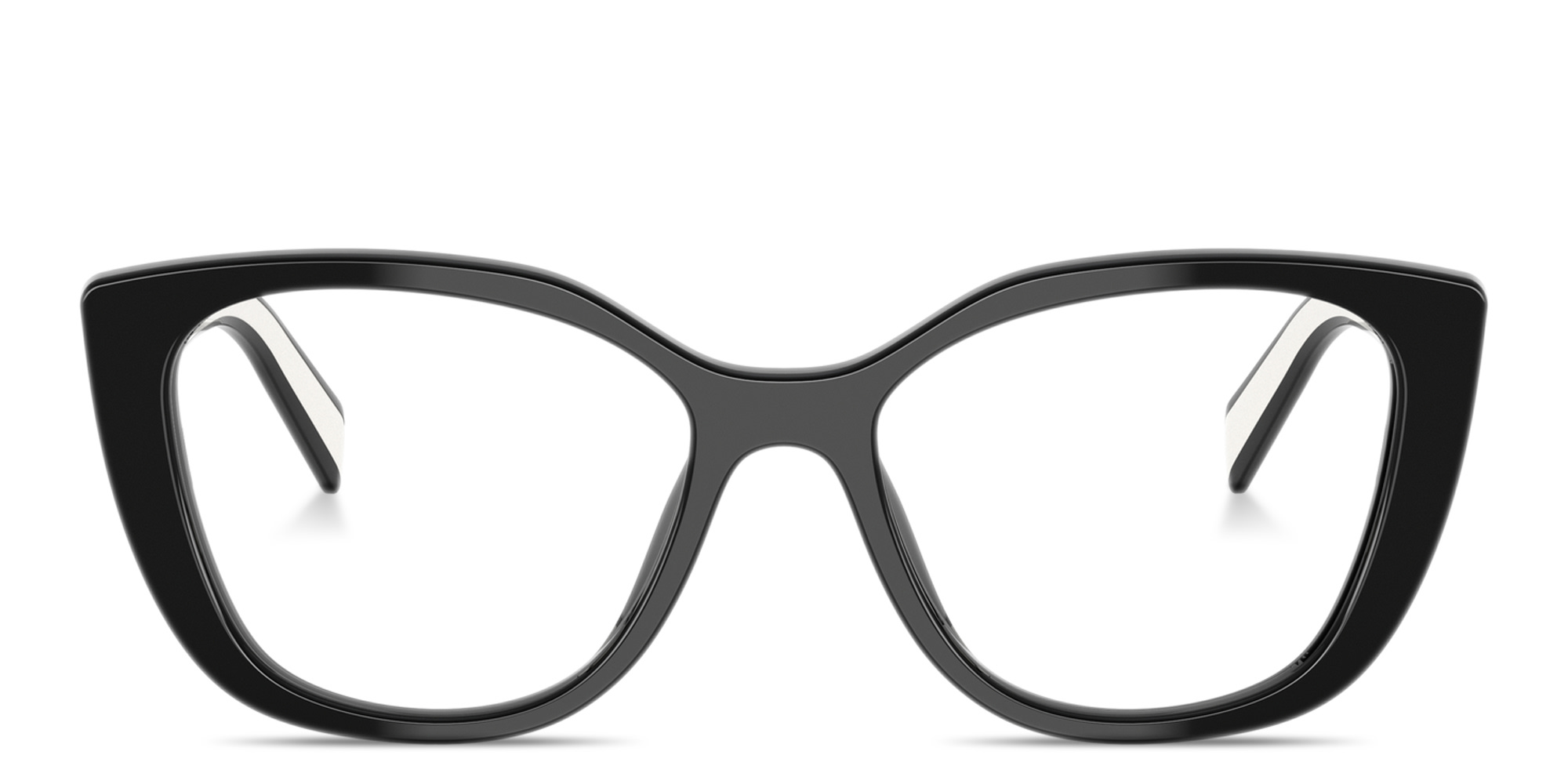Shop PRADA Logo Signature Cat-Eye Eyeglasses in Black online.