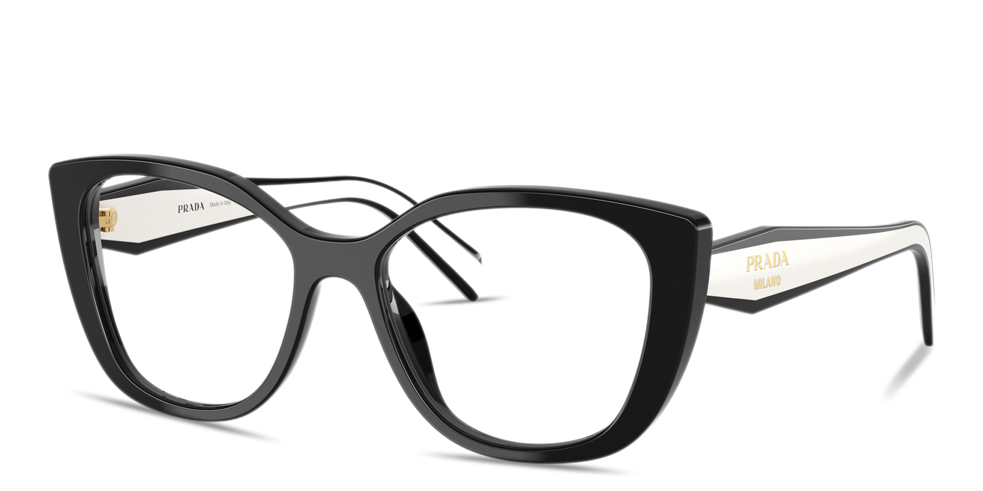Shop PRADA Logo Signature Cat-Eye Eyeglasses in Black online.