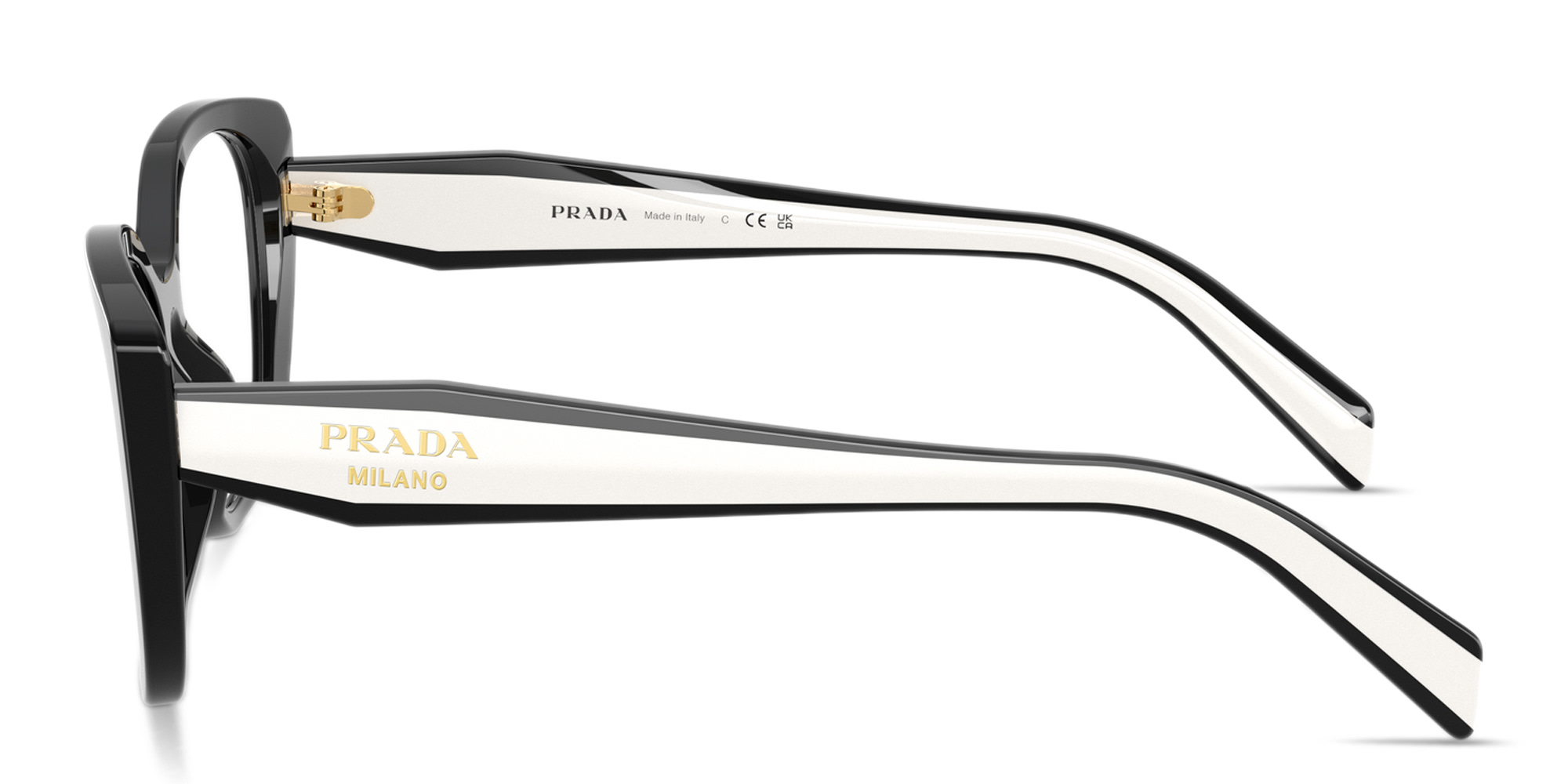 Shop PRADA Logo Signature Cat-Eye Eyeglasses in Black online.