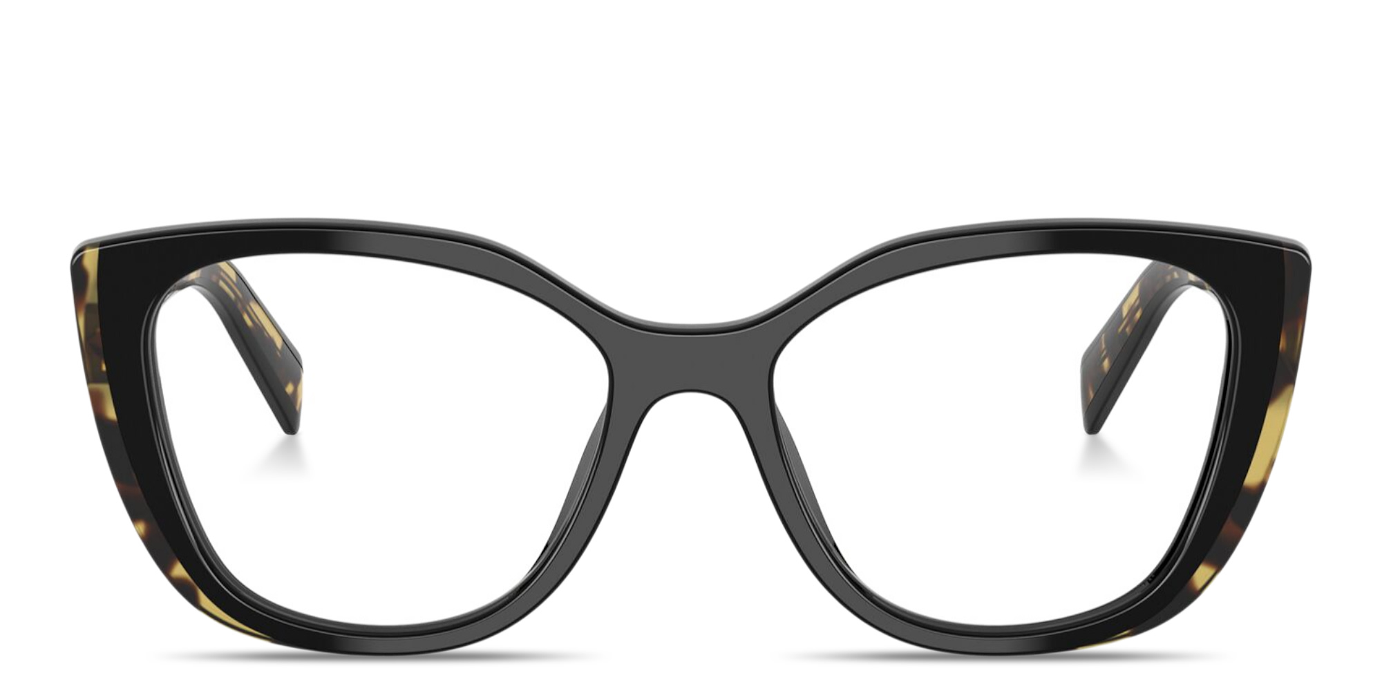 Shop PRADA Logo Signature Cat-Eye Eyeglasses in Black & Tortoise online.