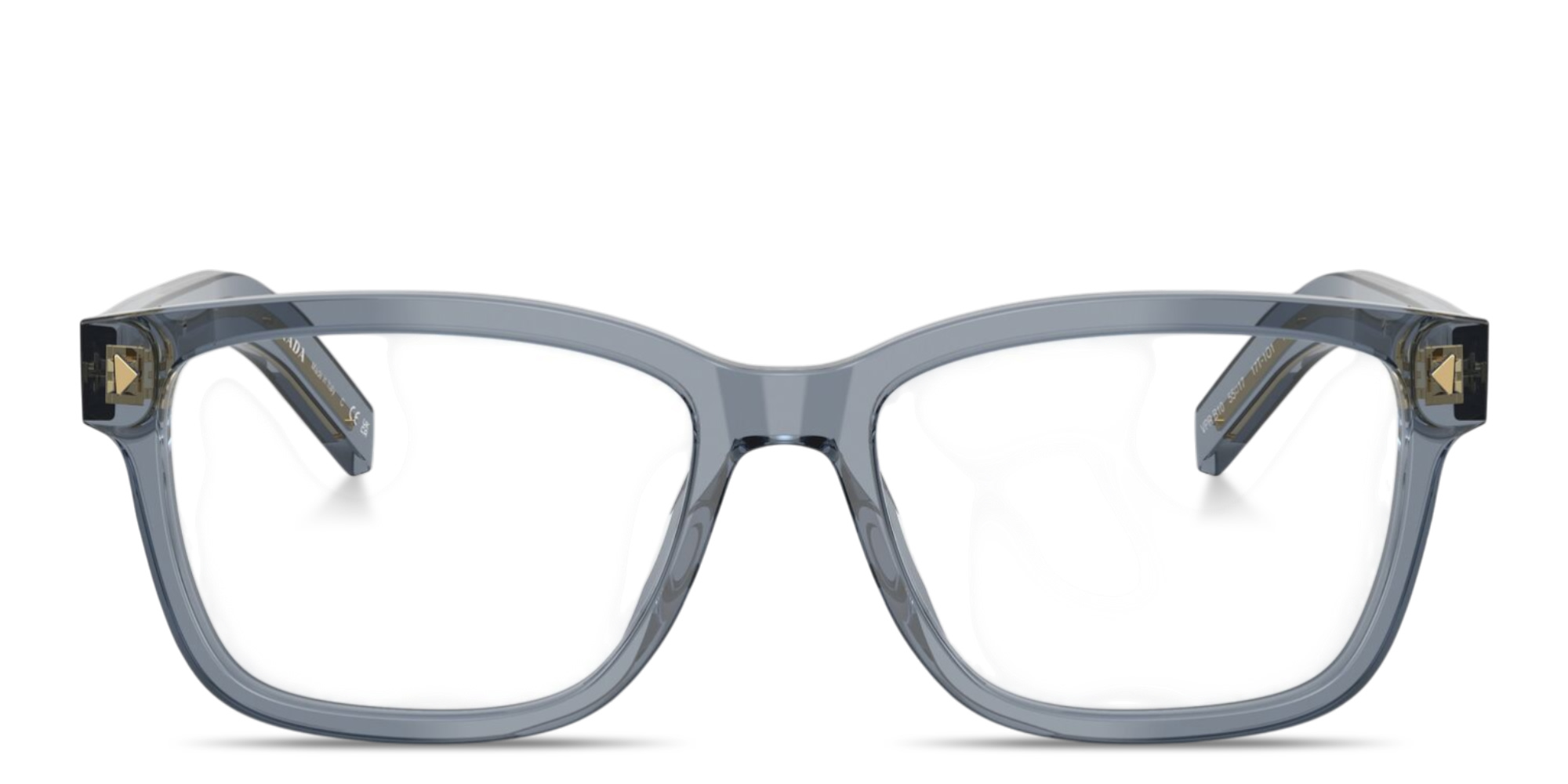 Shop PRADA Engraved Logo Wide Rectangle Eyeglasses in Transparent Ocean online.