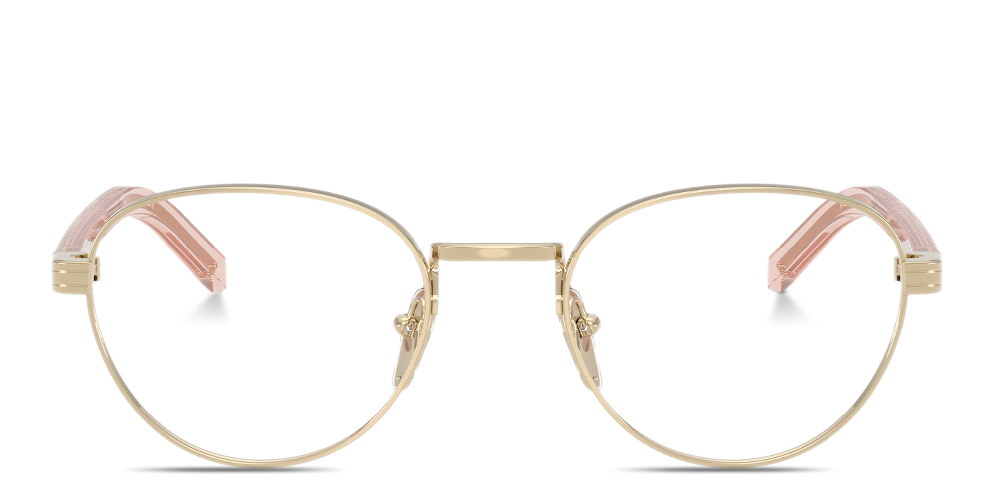 Shop PRADA Logo Print Panthos Eyeglasses in Pale Gold online.