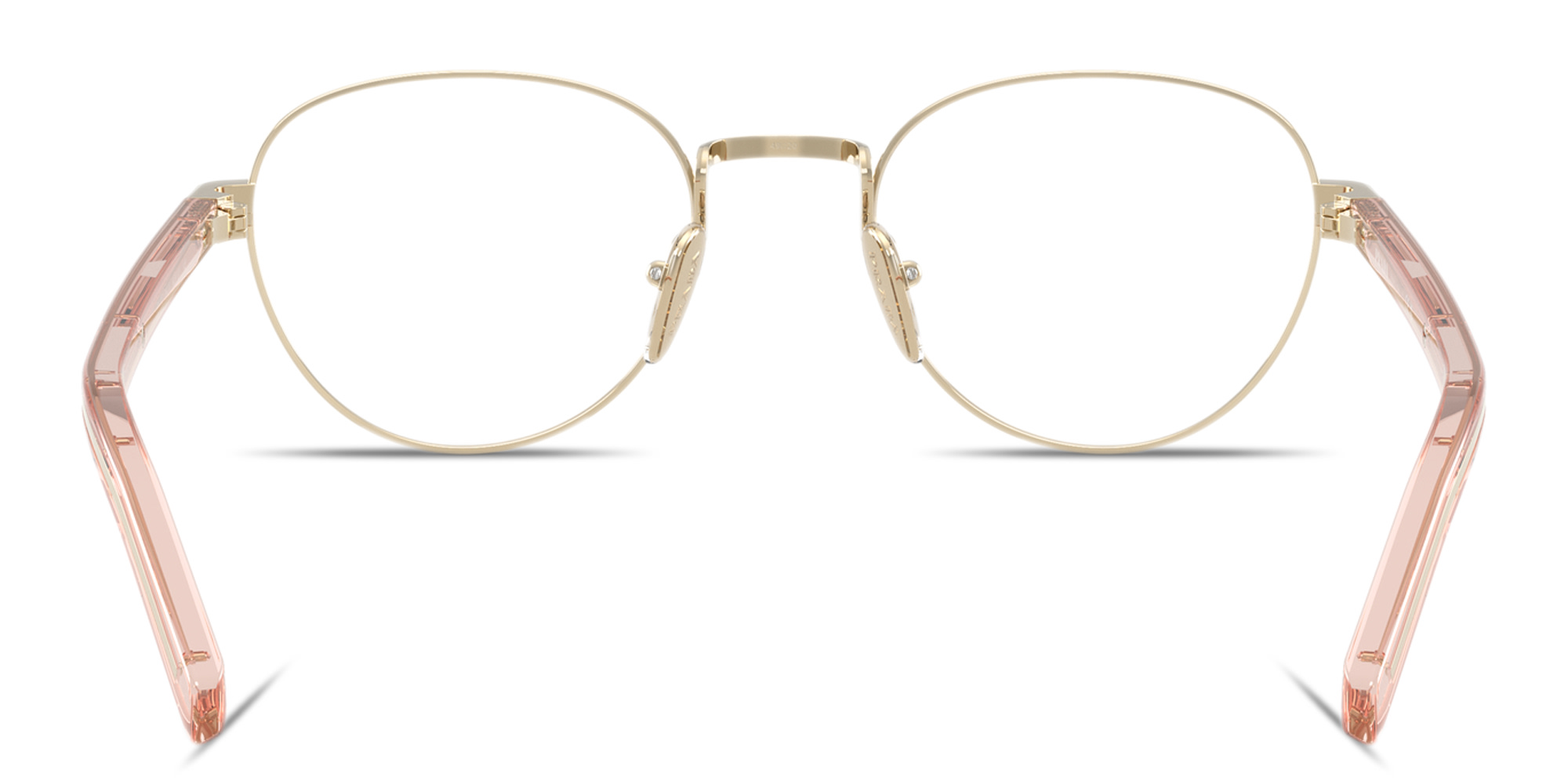 Shop PRADA Logo Print Panthos Eyeglasses in Pale Gold online.