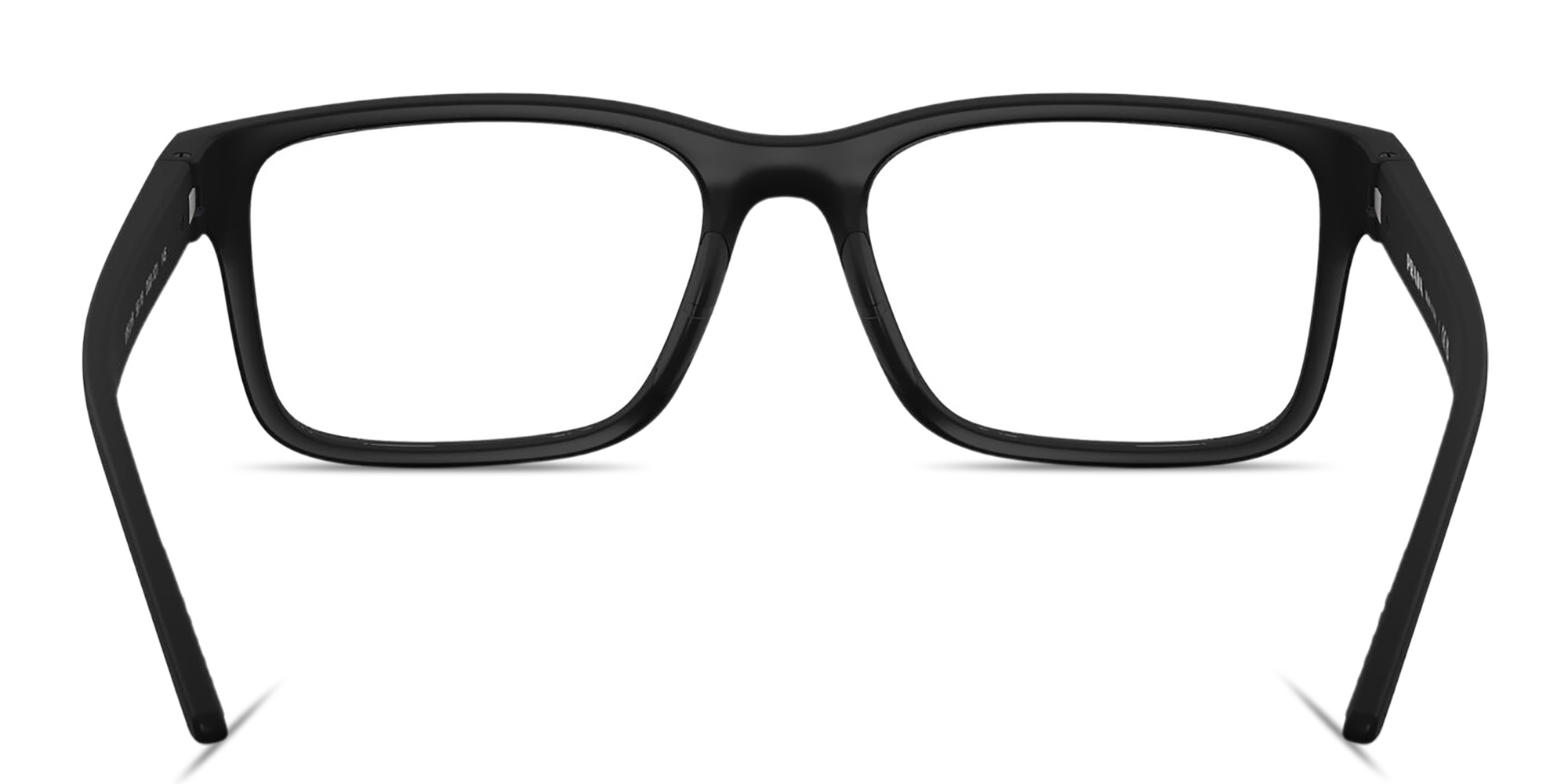 Shop Prada Linea Rossa Logo Lettering Rectangle Eyeglasses in Black Rubber online.