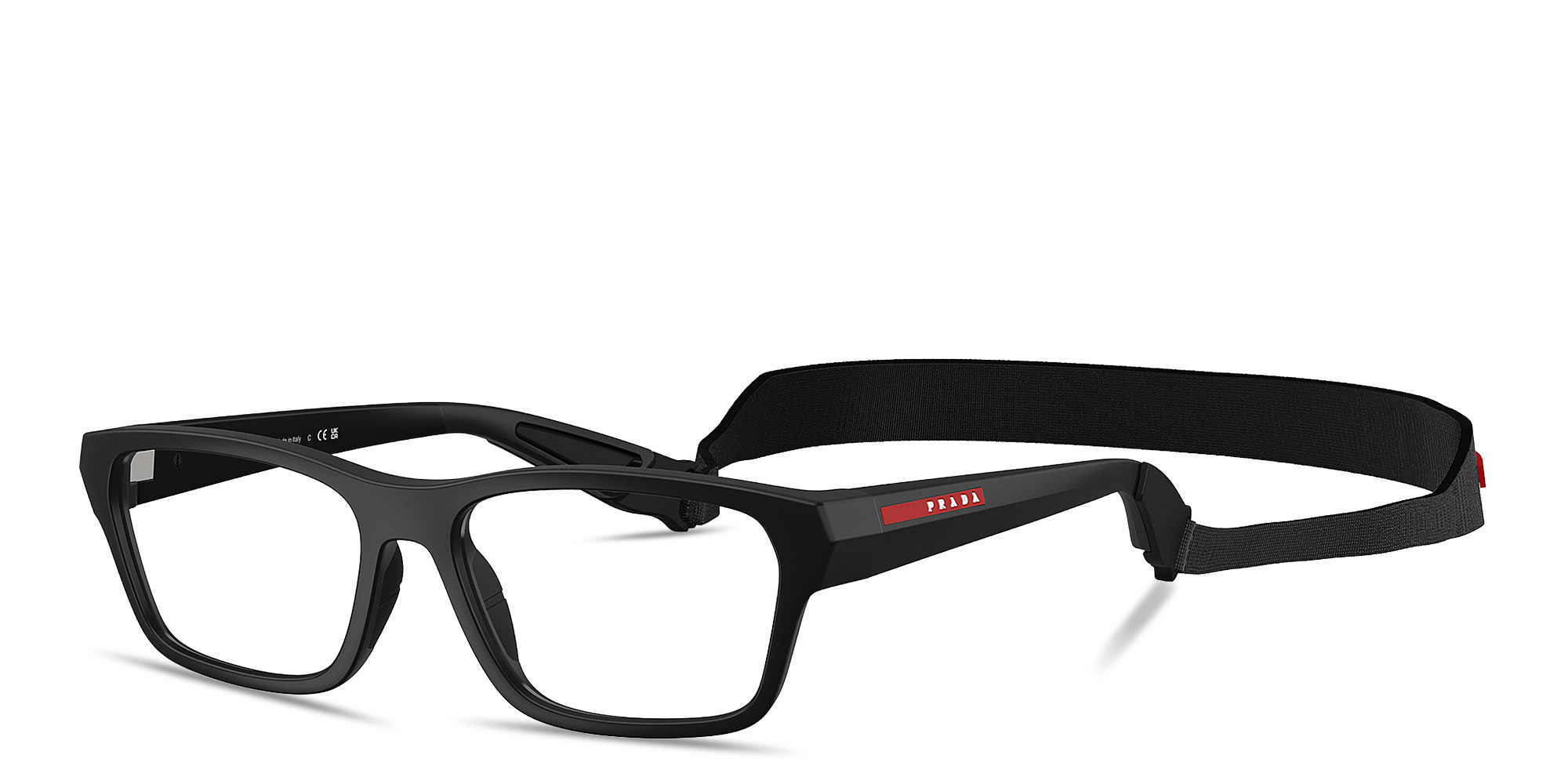 Shop Prada Linea Rossa Logo Signature Wide Pillow Eyeglasses in Matte Black online.