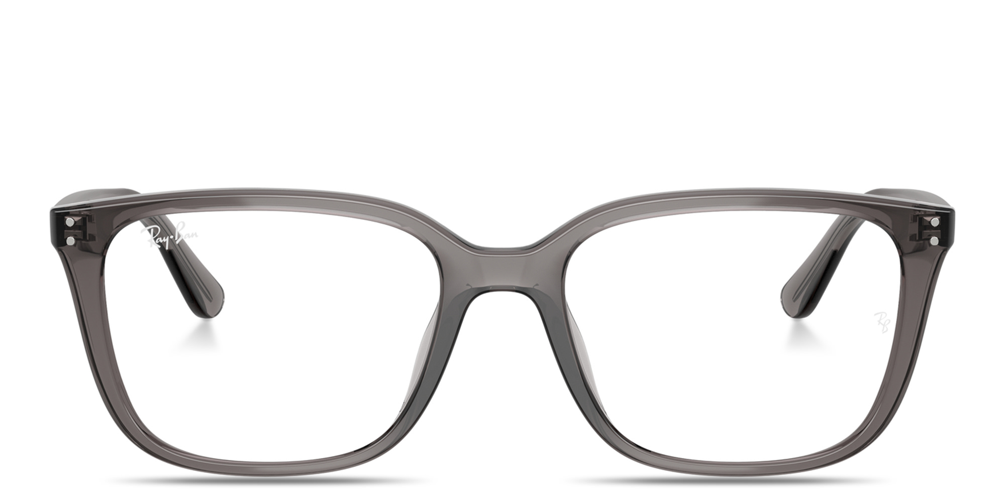 Shop Ray-Ban Embossed Logo Unisex Wide Square Eyeglasses in Transparent Opal Grey online.
