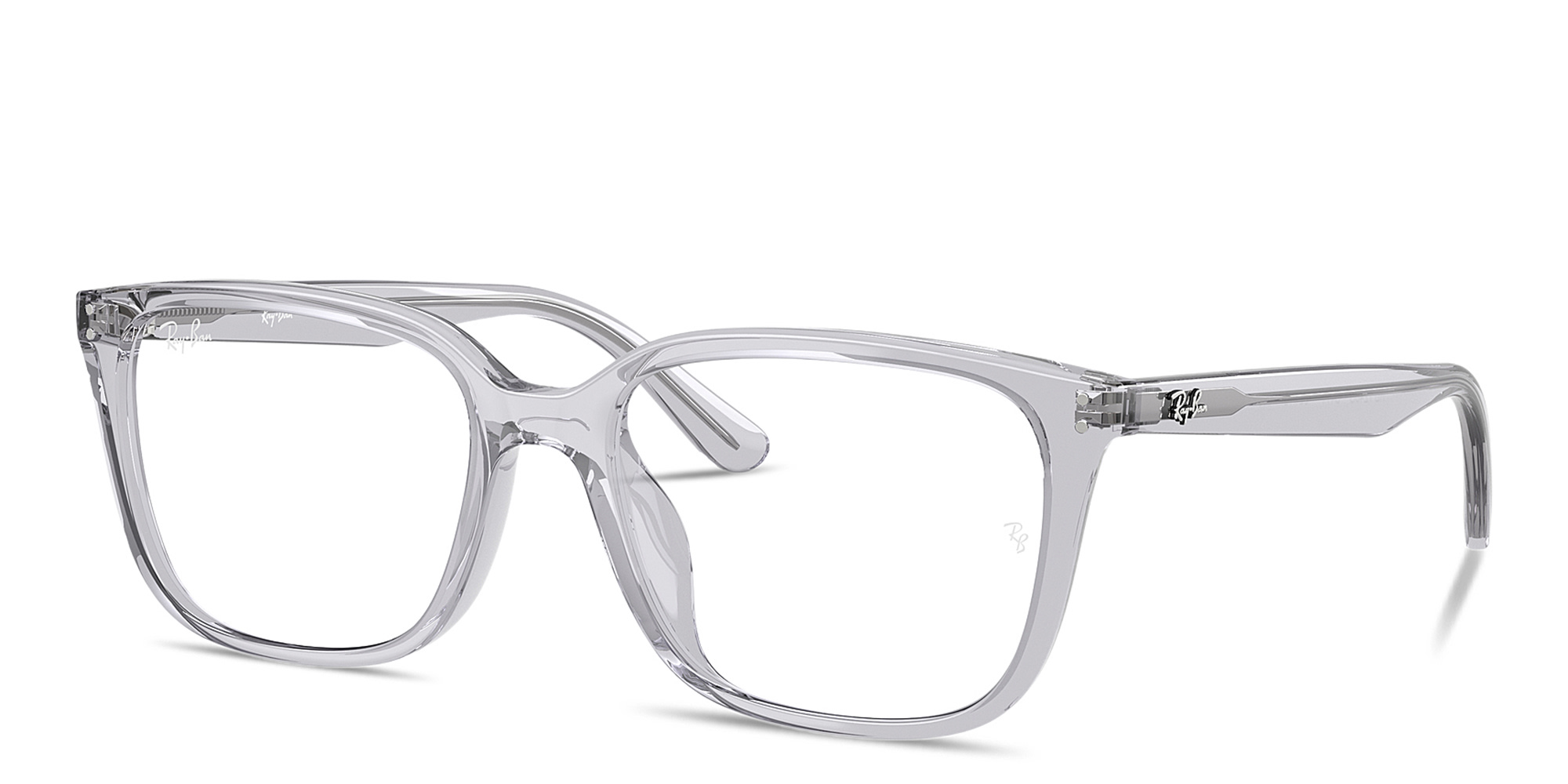 Shop Ray-Ban Embossed Logo Unisex Wide Square Eyeglasses in Transparent Light Grey online.