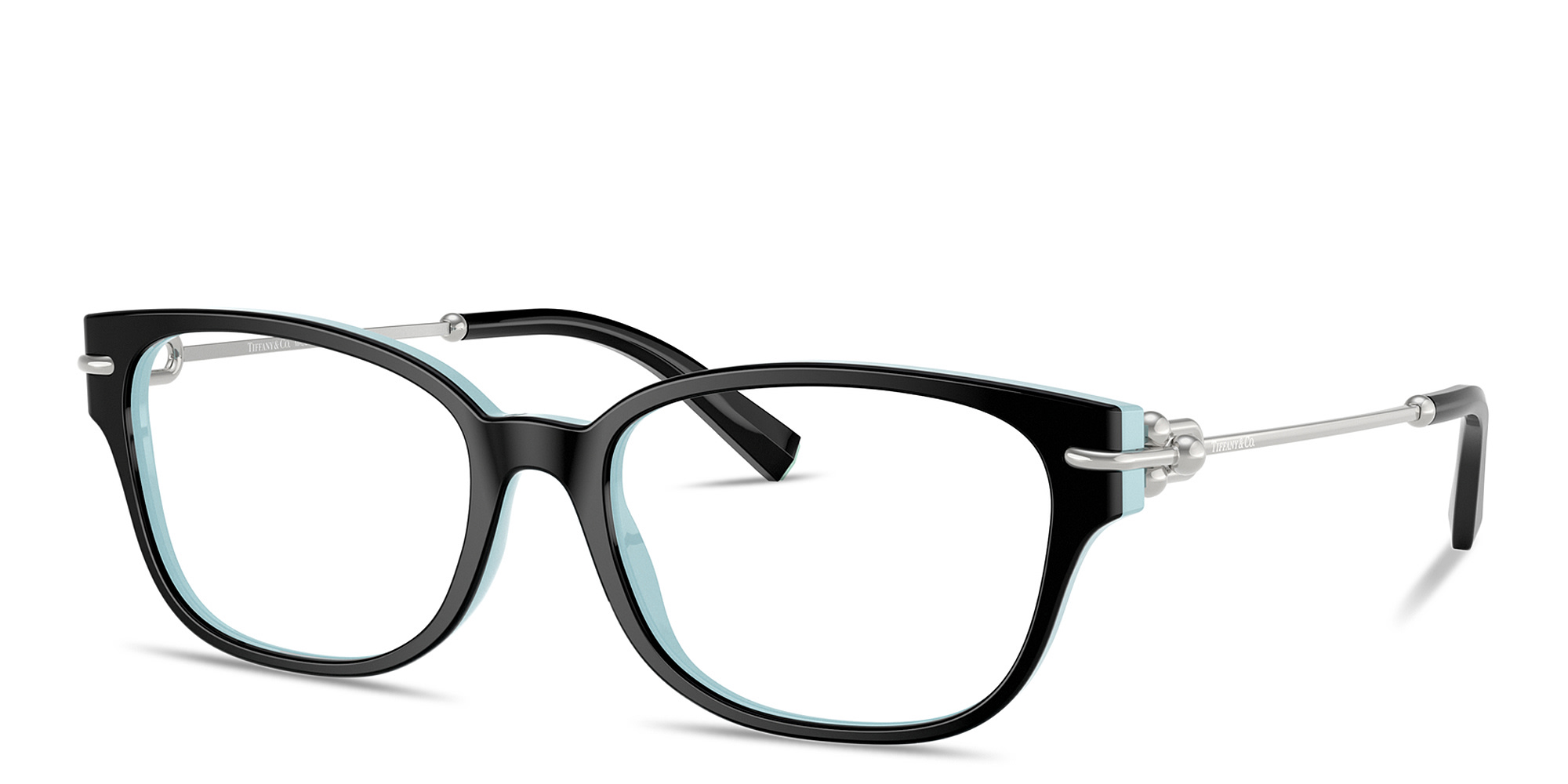 Shop TIFFANY Tiffany HardWear Pillow Eyeglasses in Black On Tiffany Blue online.
