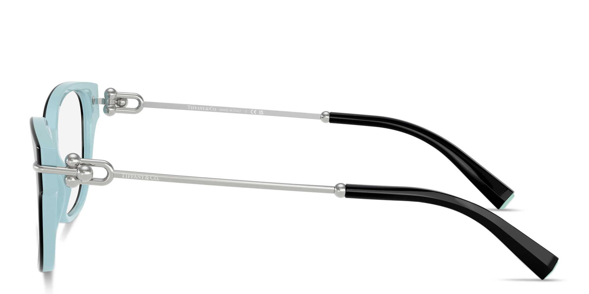 Shop TIFFANY Tiffany HardWear Pillow Eyeglasses in Black On Tiffany Blue online.