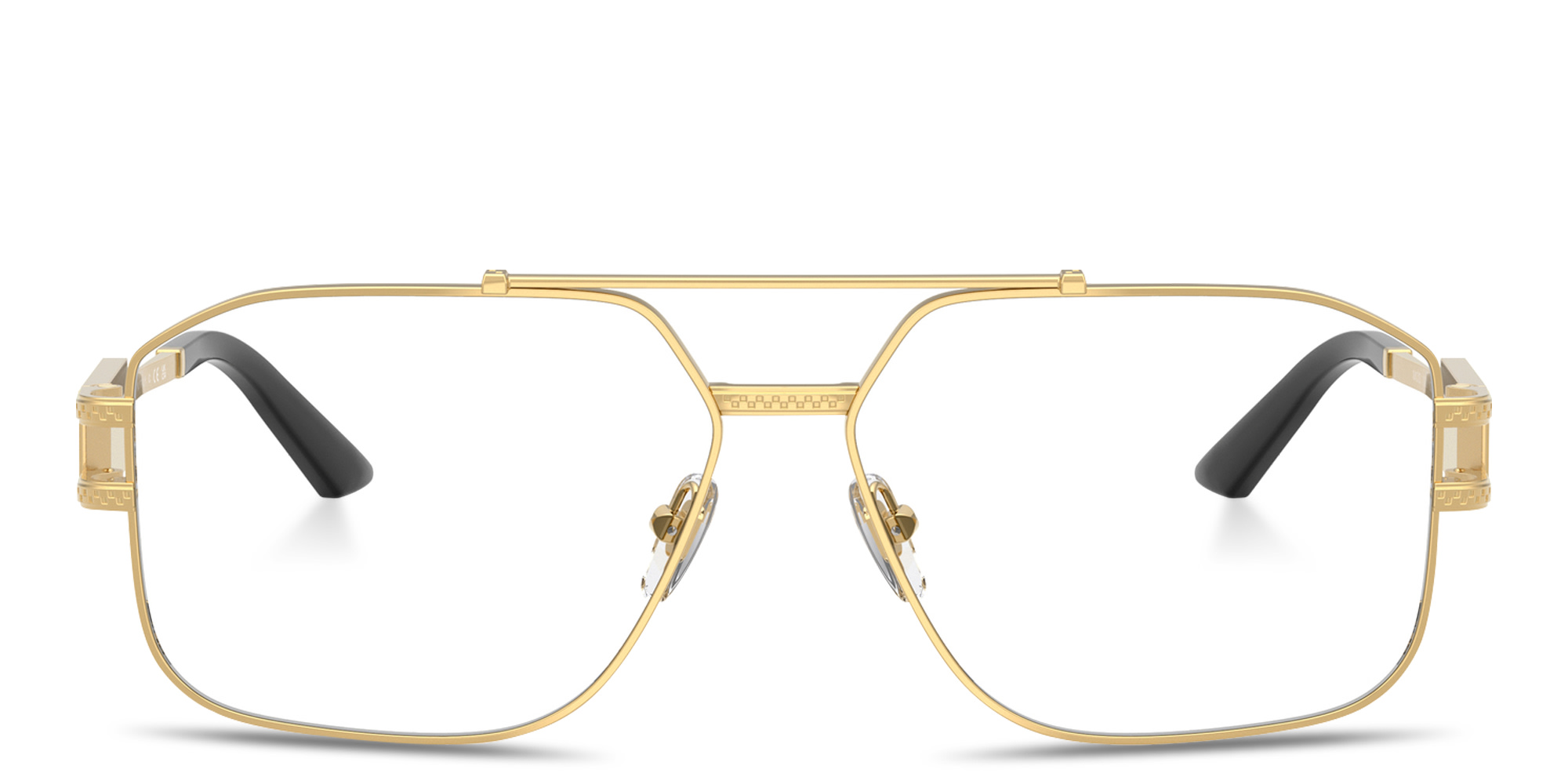 VERSACE Damier Plaque Wide Irregular Eyeglasses in Gold – Product Photo 1