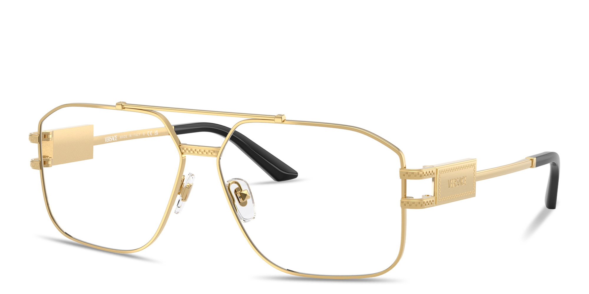 VERSACE Damier Plaque Wide Irregular Eyeglasses in Gold – Product Photo 2
