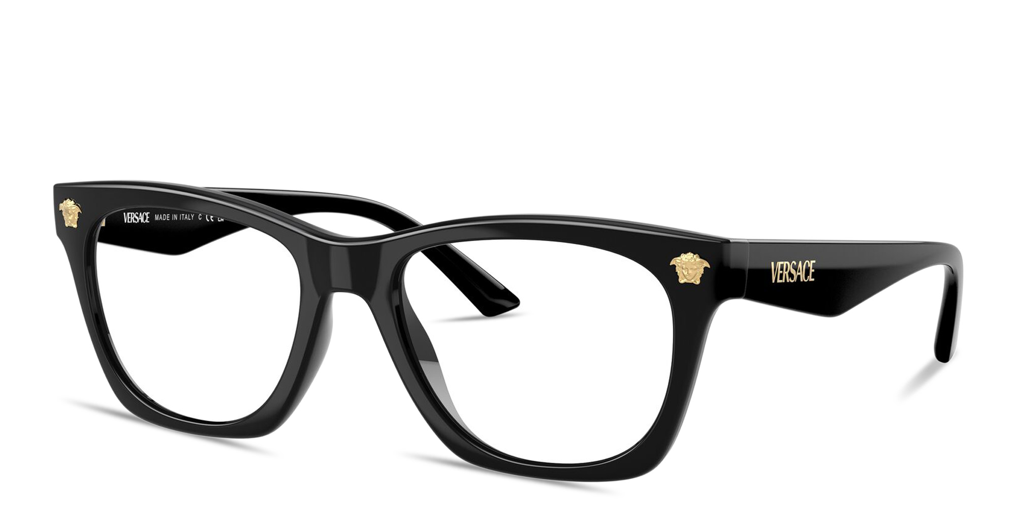 Shop VERSACE Medusa Square Eyeglasses in Black online.