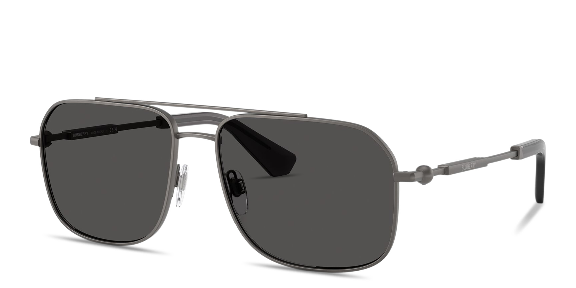 Shop BURBERRY Logo Engraved Irregular Sunglasses in Grey online.