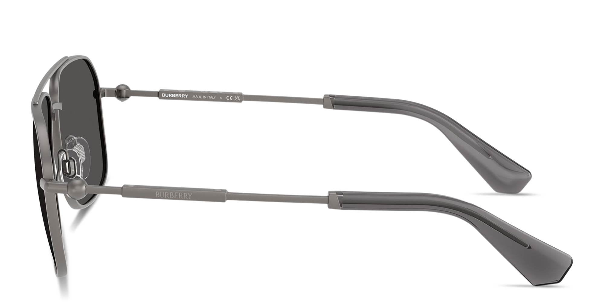 Shop BURBERRY Logo Engraved Irregular Sunglasses in Grey online.