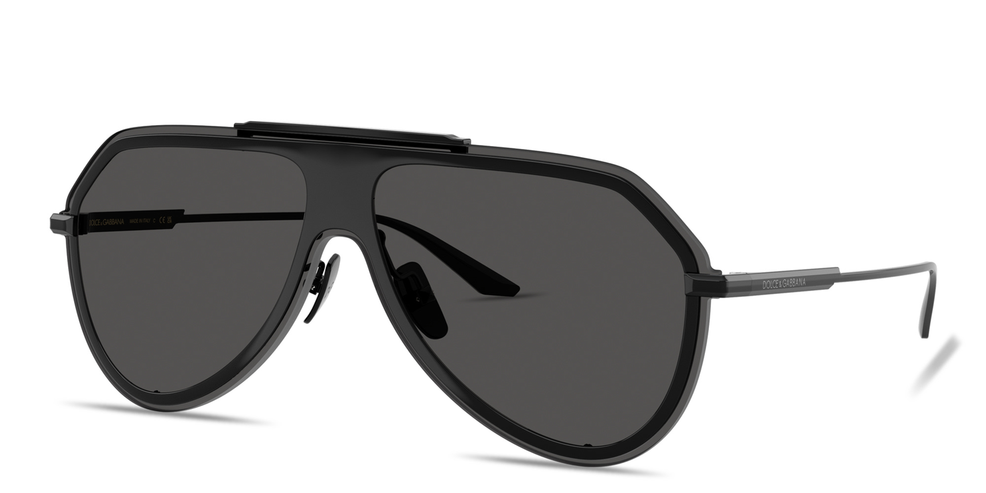 Shop Dolce & Gabbana Engraved Logo Pilot Sunglasses in Black online.