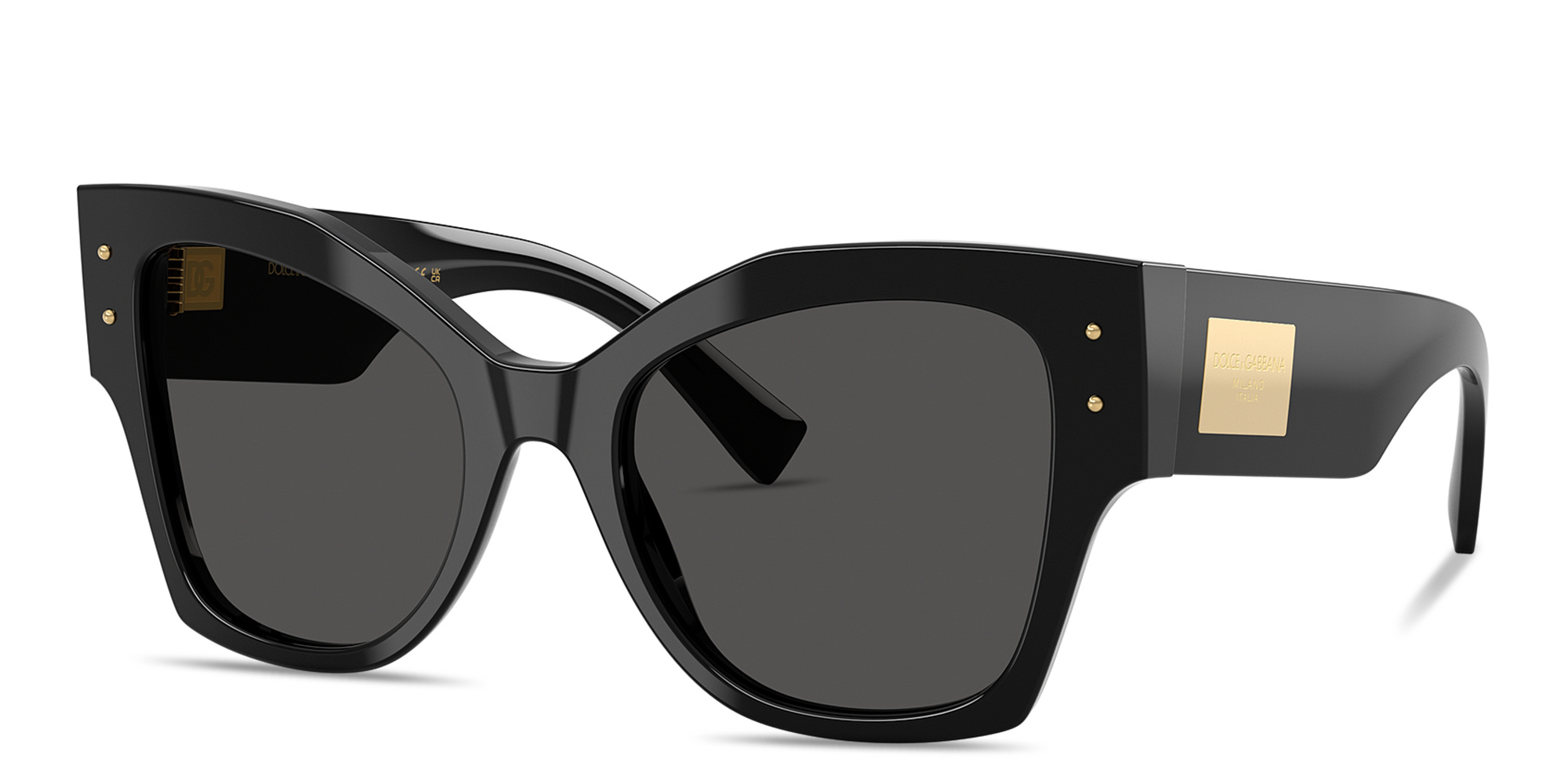 Shop Dolce & Gabbana Engraved Logo Cat-Eye Sunglasses in Black online.