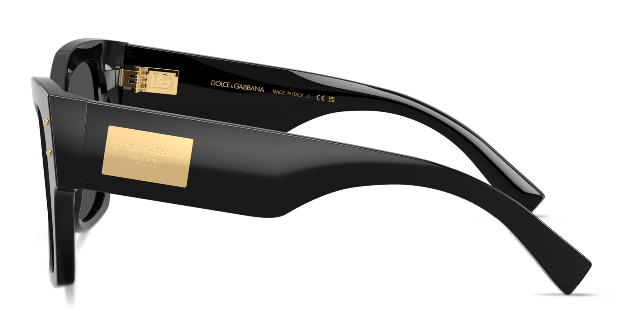 Shop Dolce & Gabbana Engraved Logo Cat-Eye Sunglasses in Black online.