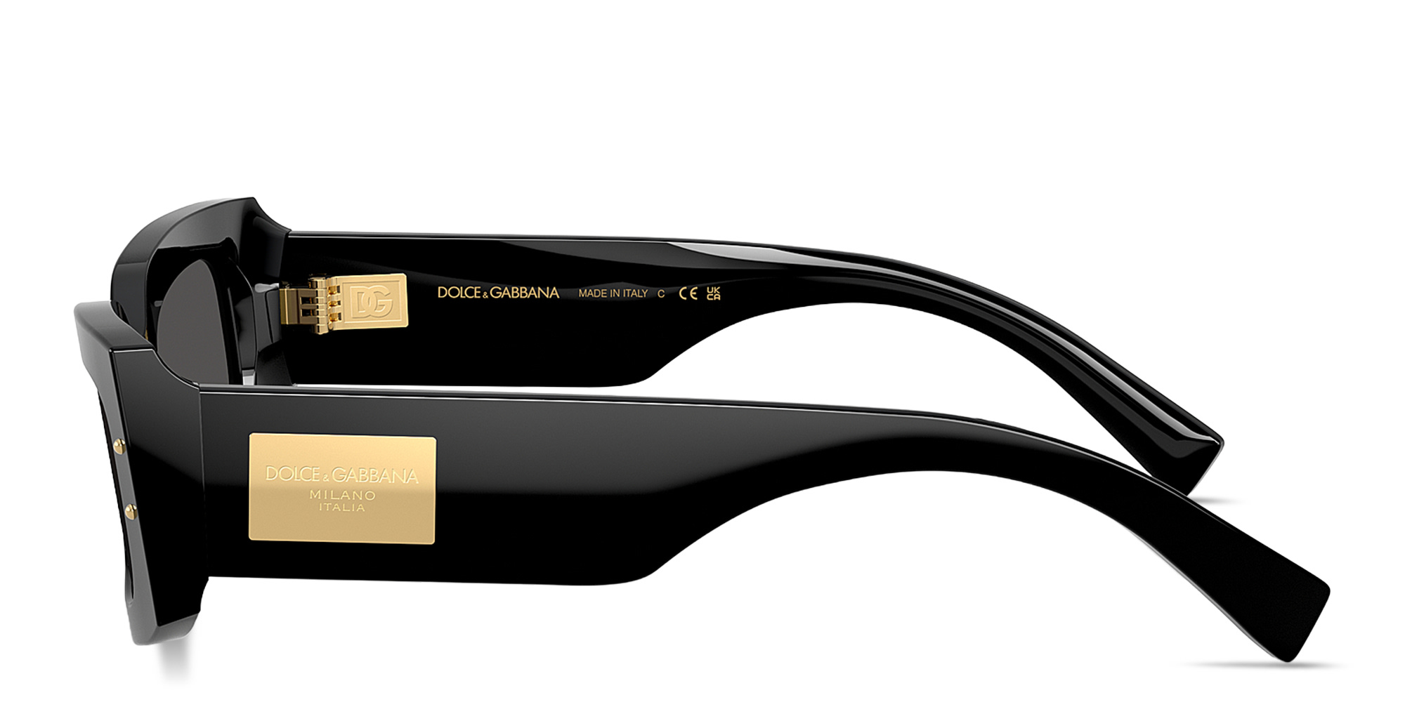 Shop Dolce & Gabbana Engraved Logo Rectangle Sunglasses in Black online.