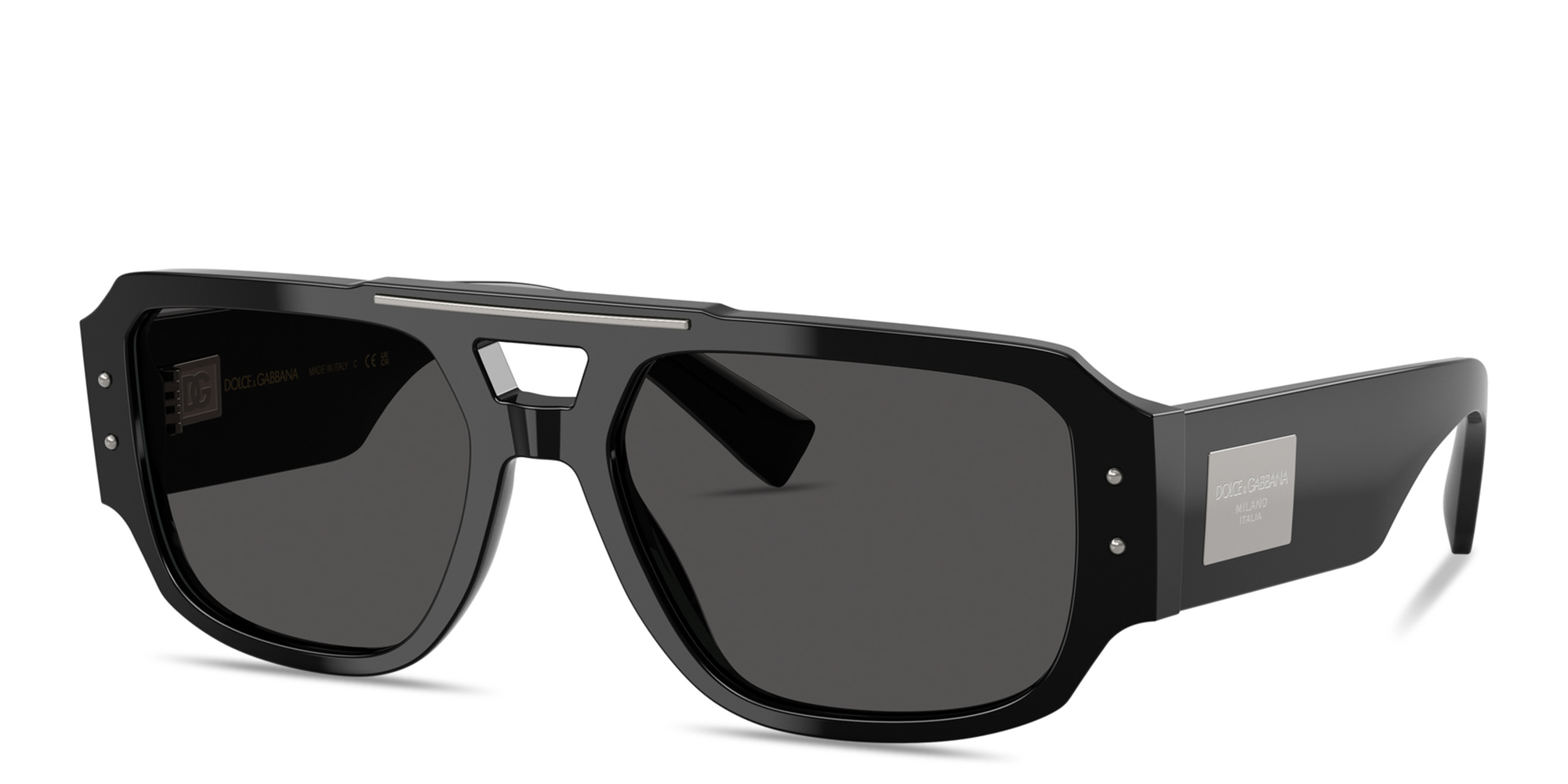 Shop Dolce & Gabbana Engraved Logo Aviator Sunglasses in Black online.