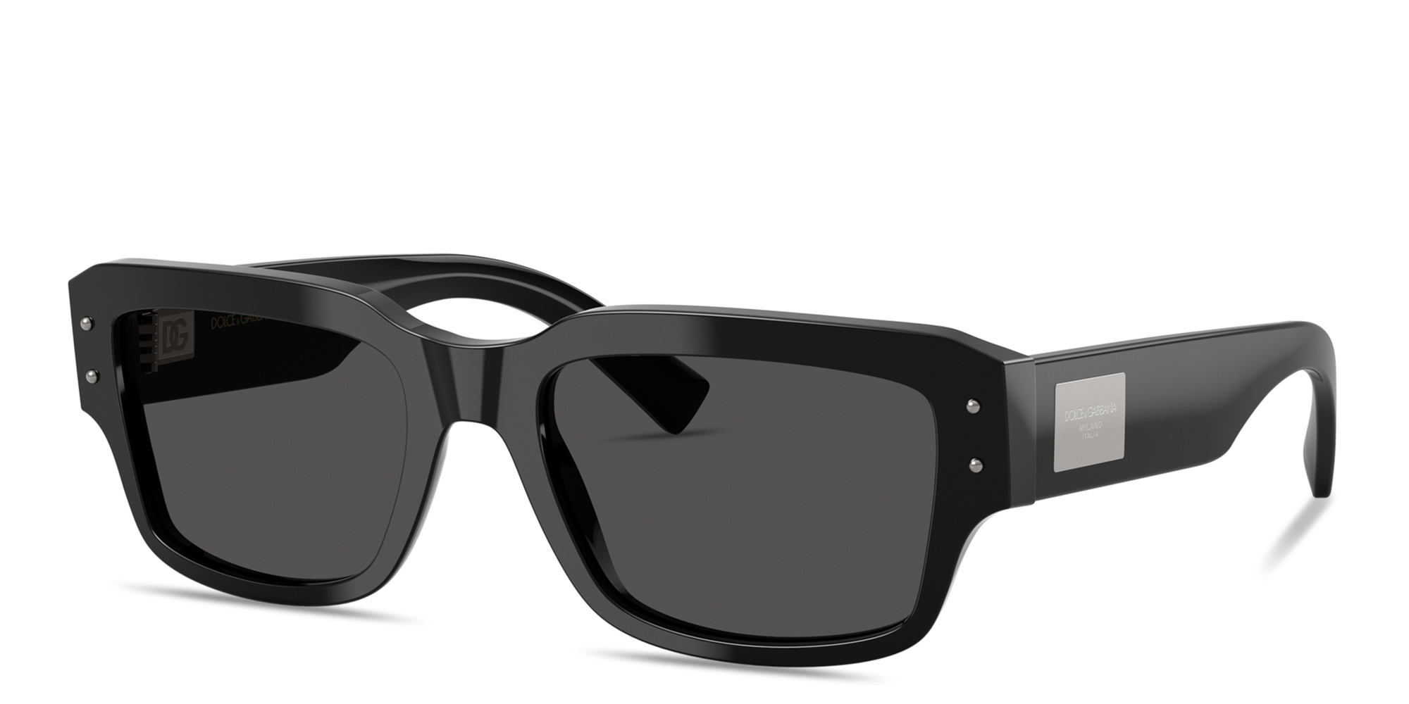 Shop Dolce & Gabbana Engraved Logo Square Sunglasses in Black online.